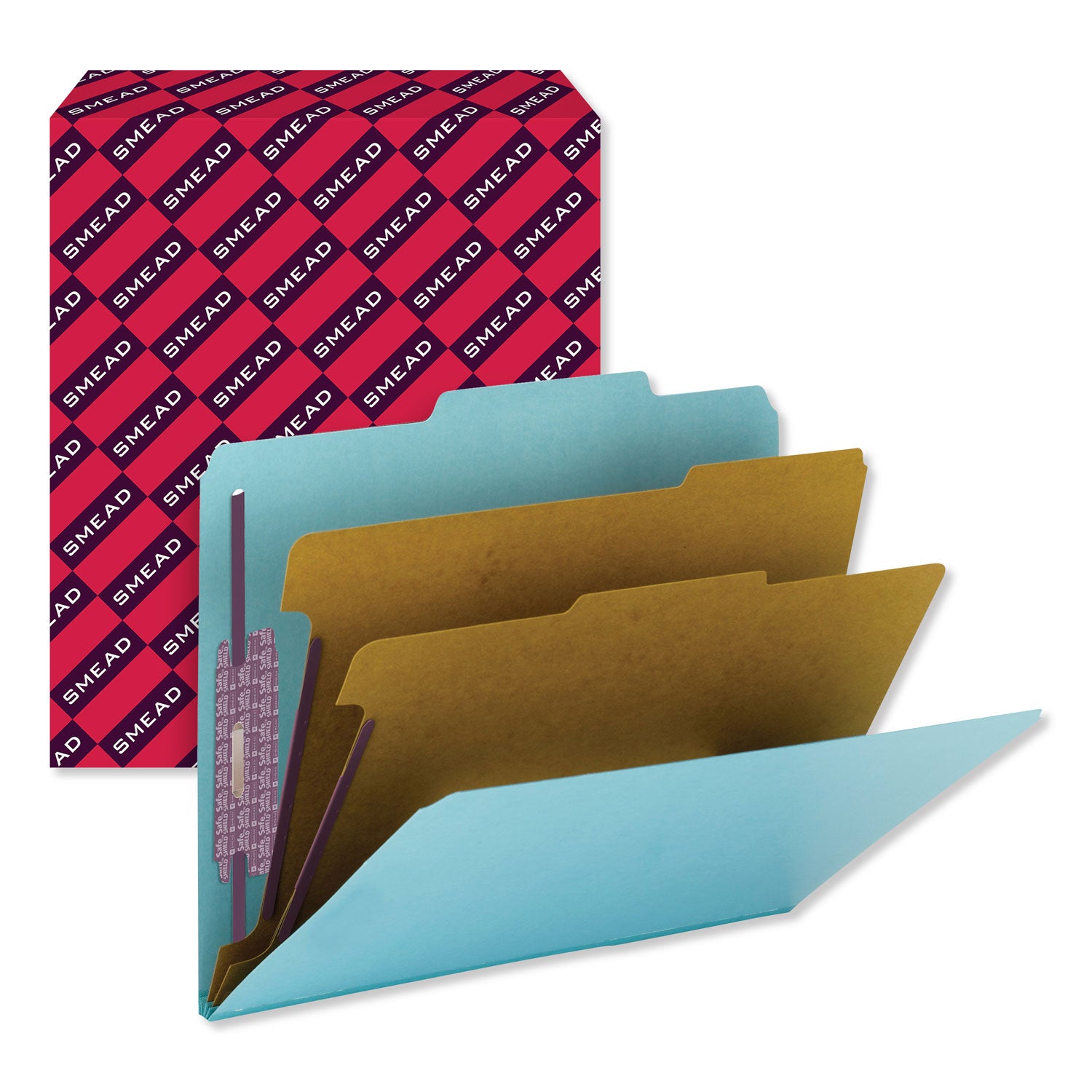 Six-Section Pressboard Top Tab Classification Folders, Six SafeSHIELD Fasteners, 2 Dividers, Letter Size, Blue, 10/Box -