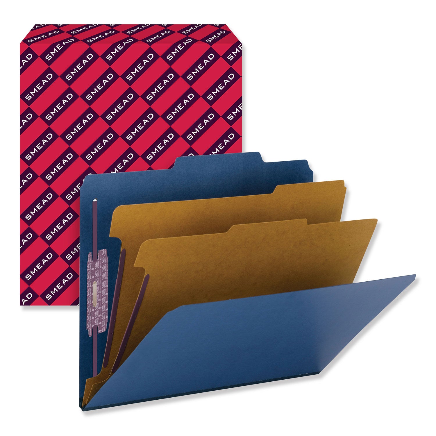 Six-Section Pressboard Top Tab Classification Folders, Six SafeSHIELD Fasteners, 2 Dividers, Letter Size, Dark Blue, 10/Box -