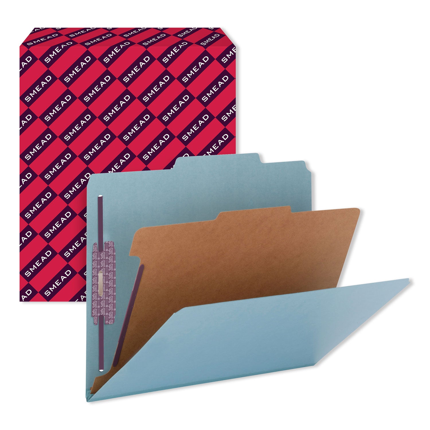 Four-Section Pressboard Top Tab Classification Folders, Four SafeSHIELD Fasteners, 1 Divider, Letter Size, Blue, 10/Box -