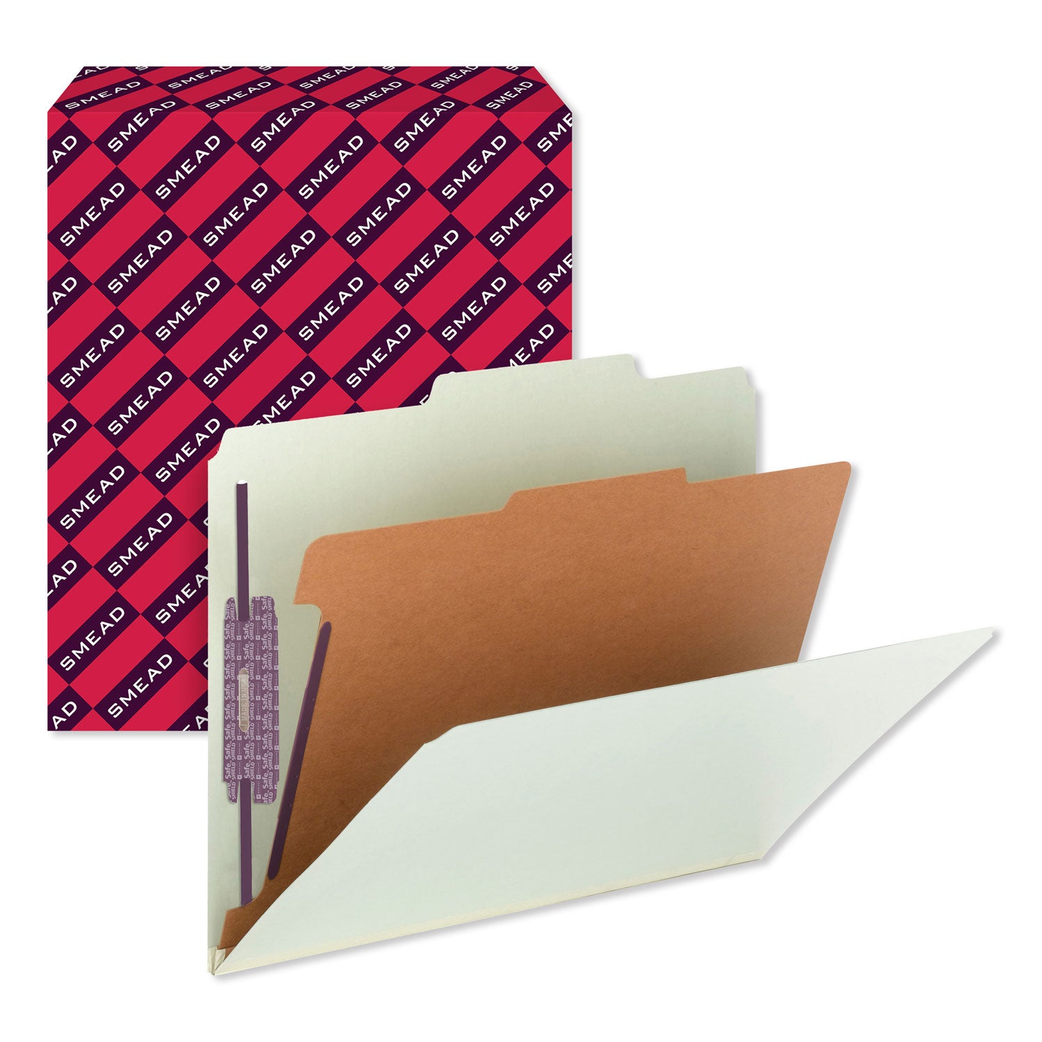 Pressboard Classification Folders, Four SafeSHIELD Fasteners, 2/5-Cut Tabs, 1 Divider, Letter Size, Gray-Green, 10/Box -
