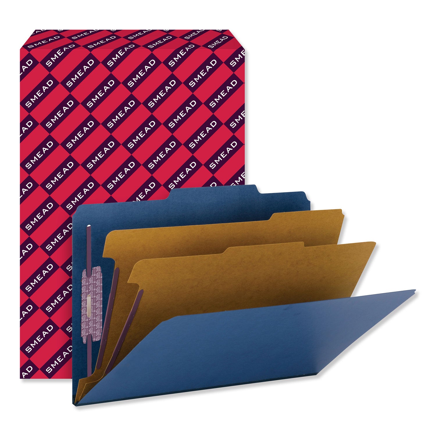 Six-Section Pressboard Top Tab Classification Folders, Six SafeSHIELD Fasteners, 2 Dividers, Legal Size, Dark Blue, 10/Box -