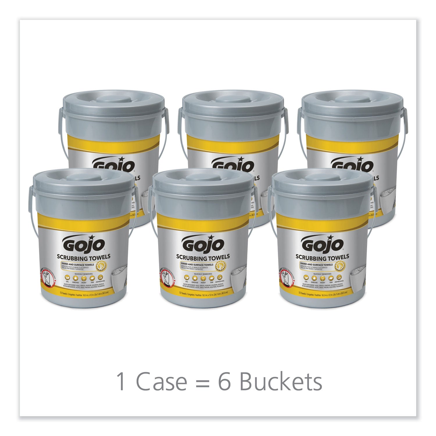 Scrubbing Towels, Hand Cleaning, 2-Ply, 10.5 x 12, Silver/Yellow, 72/Bucket, 6/Carton -