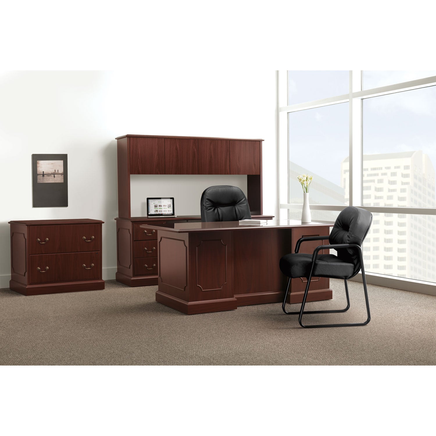 94000 Series Double Pedestal Desk, 72" x 36" x 29.5", Mahogany -
