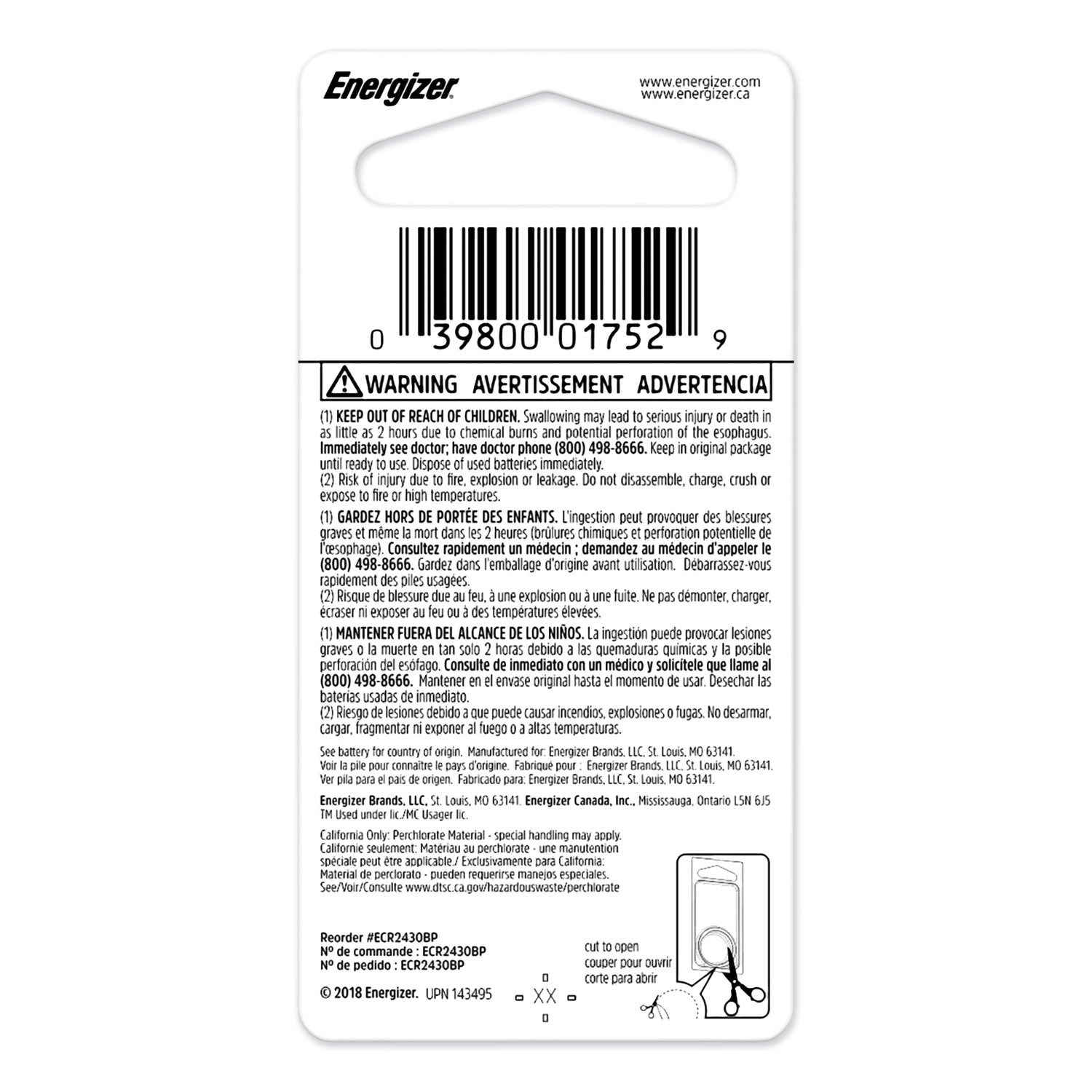 2430 Lithium Coin Battery, 3 V -