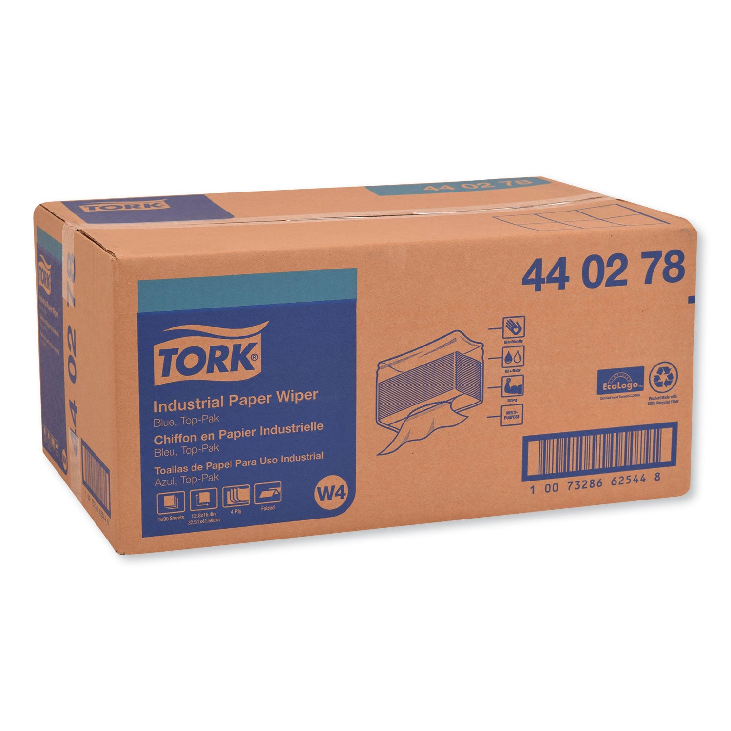 Industrial Paper Wiper, 4-Ply, 12.8 x 16.4, Unscented, Blue, 90/Pack, 5 Packs/Carton - 2
