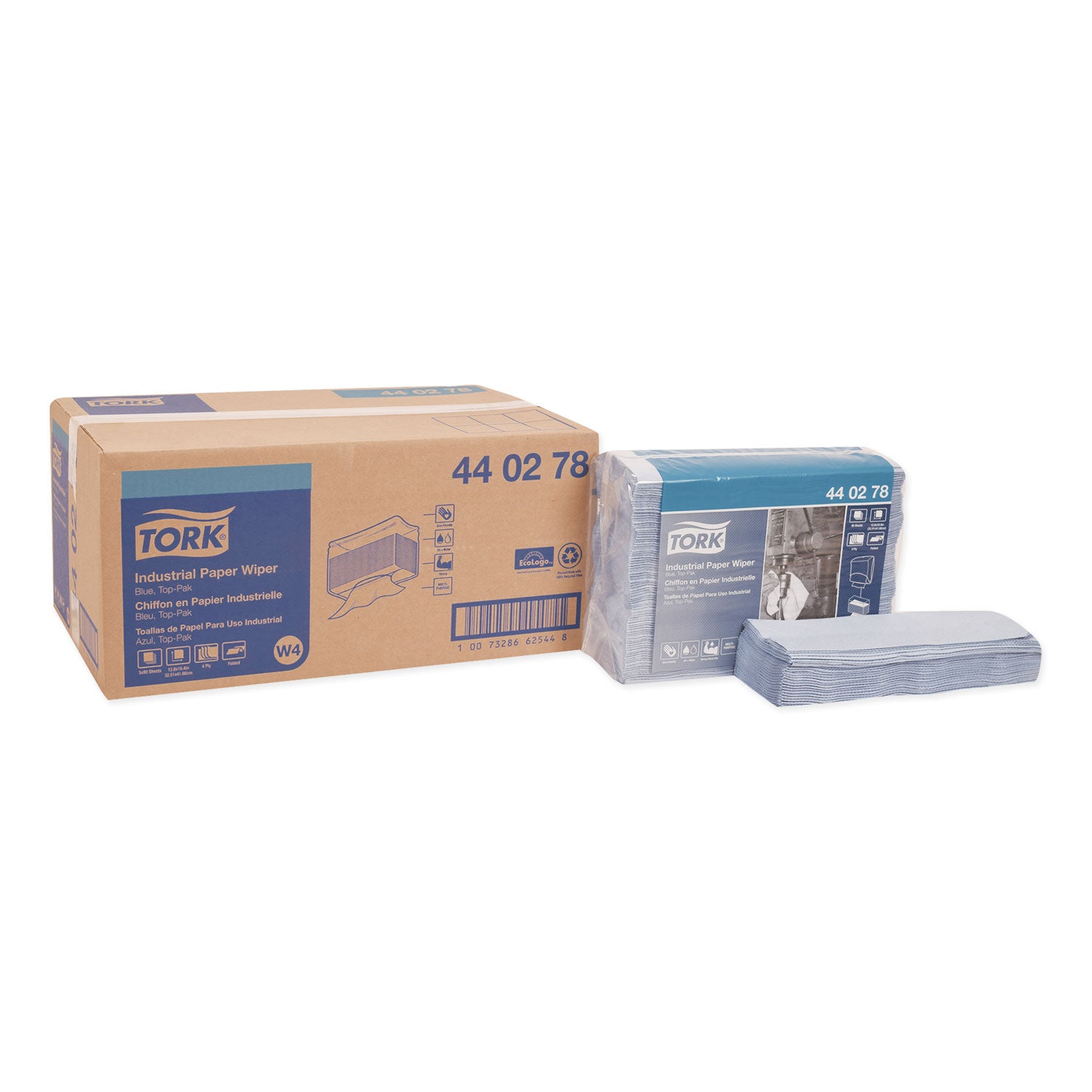 Industrial Paper Wiper, 4-Ply, 12.8 x 16.4, Unscented, Blue, 90/Pack, 5 Packs/Carton - 1