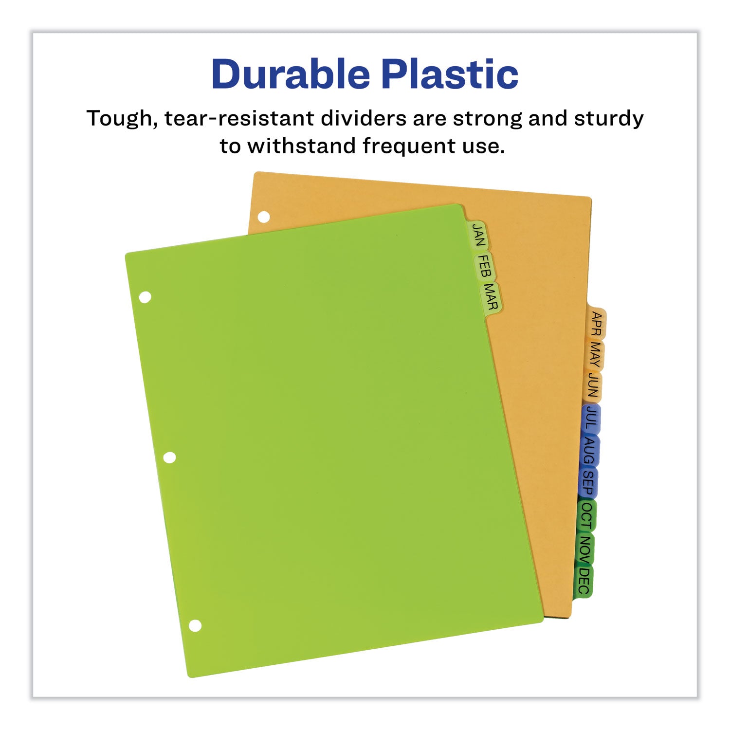 Durable Preprinted Plastic Tab Dividers, 12-Tab, Jan. to Dec., 11 x 8.5, Assorted, 1 Set -