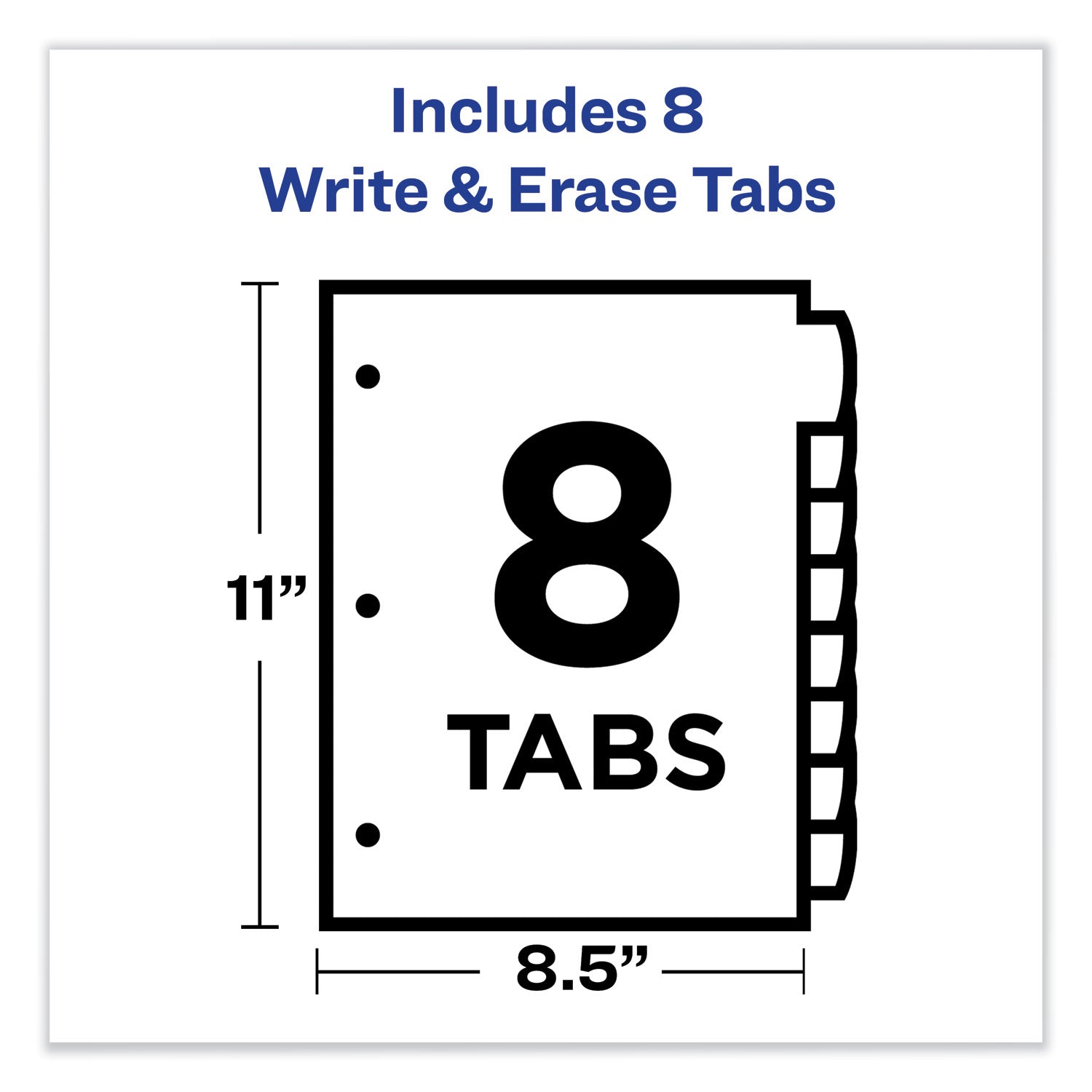 Write and Erase Big Tab Durable Plastic Dividers, 3-Hole Punched, 8-Tab, 11 x 8.5, Assorted, 1 Set -