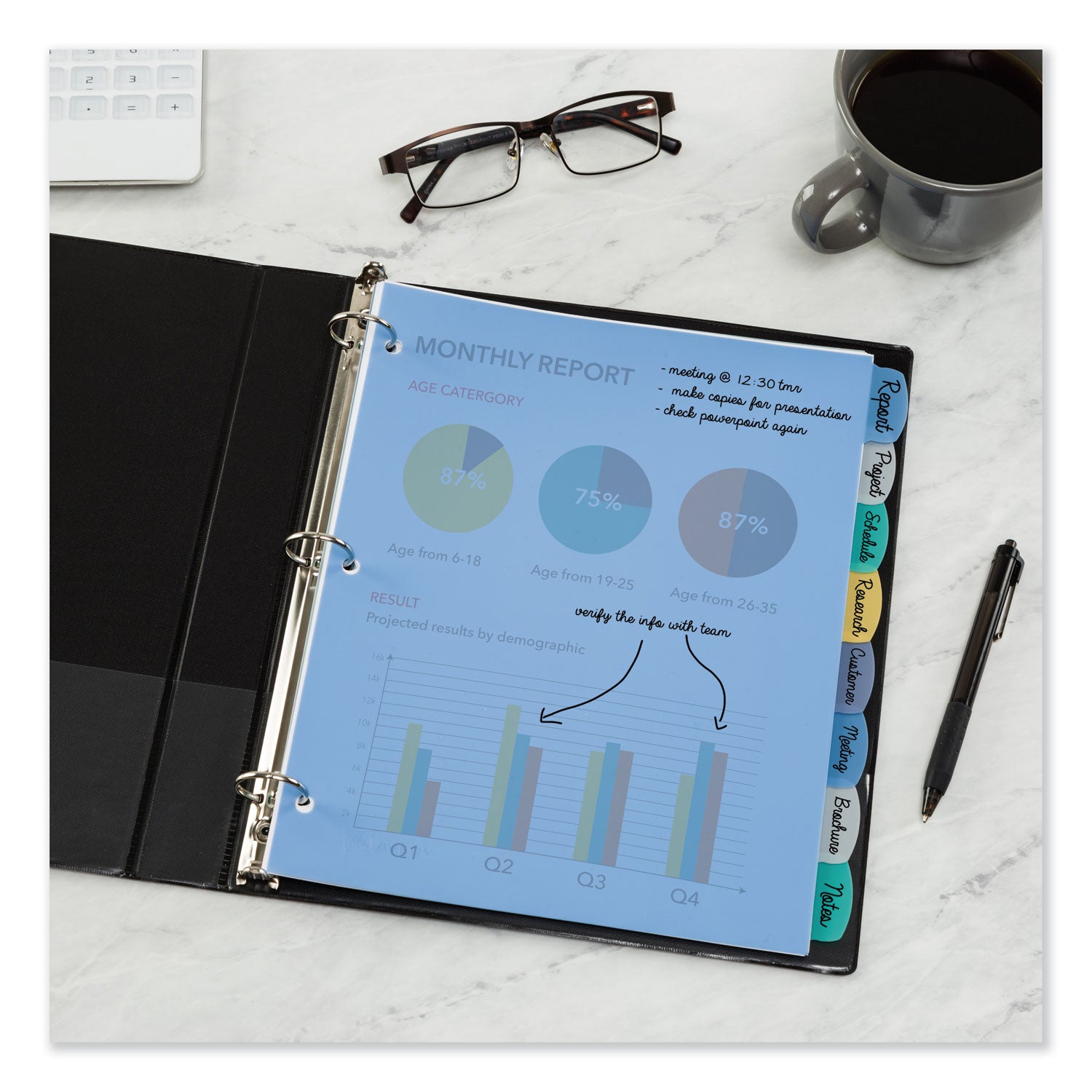 Write and Erase Big Tab Durable Plastic Dividers, 3-Hole Punched, 8-Tab, 11 x 8.5, Assorted, 1 Set -