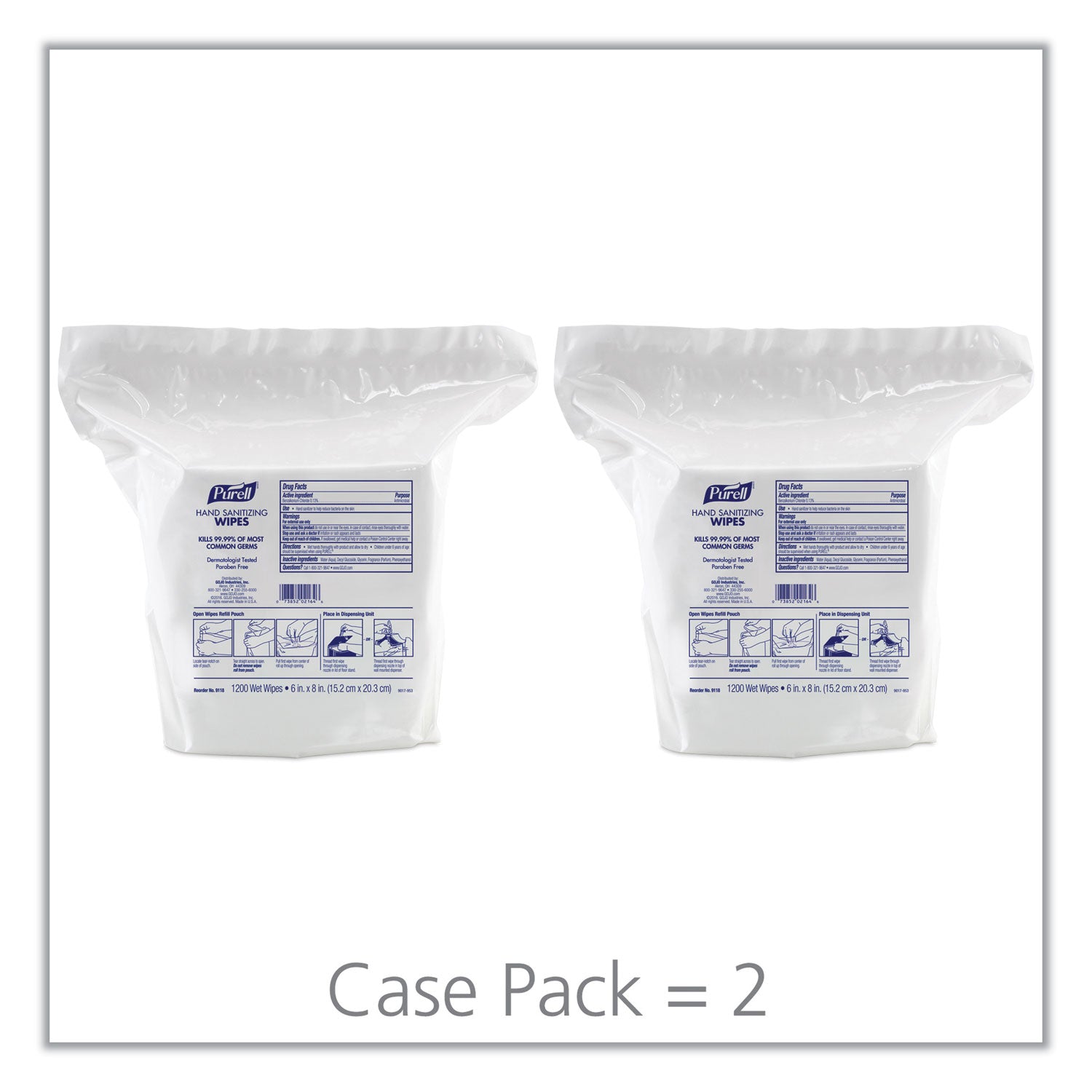 Hand Sanitizing Wipes, 6 x 8, Fresh Citrus Scent, White, 1,200/Refill Pouch, 2 Refills/Carton -