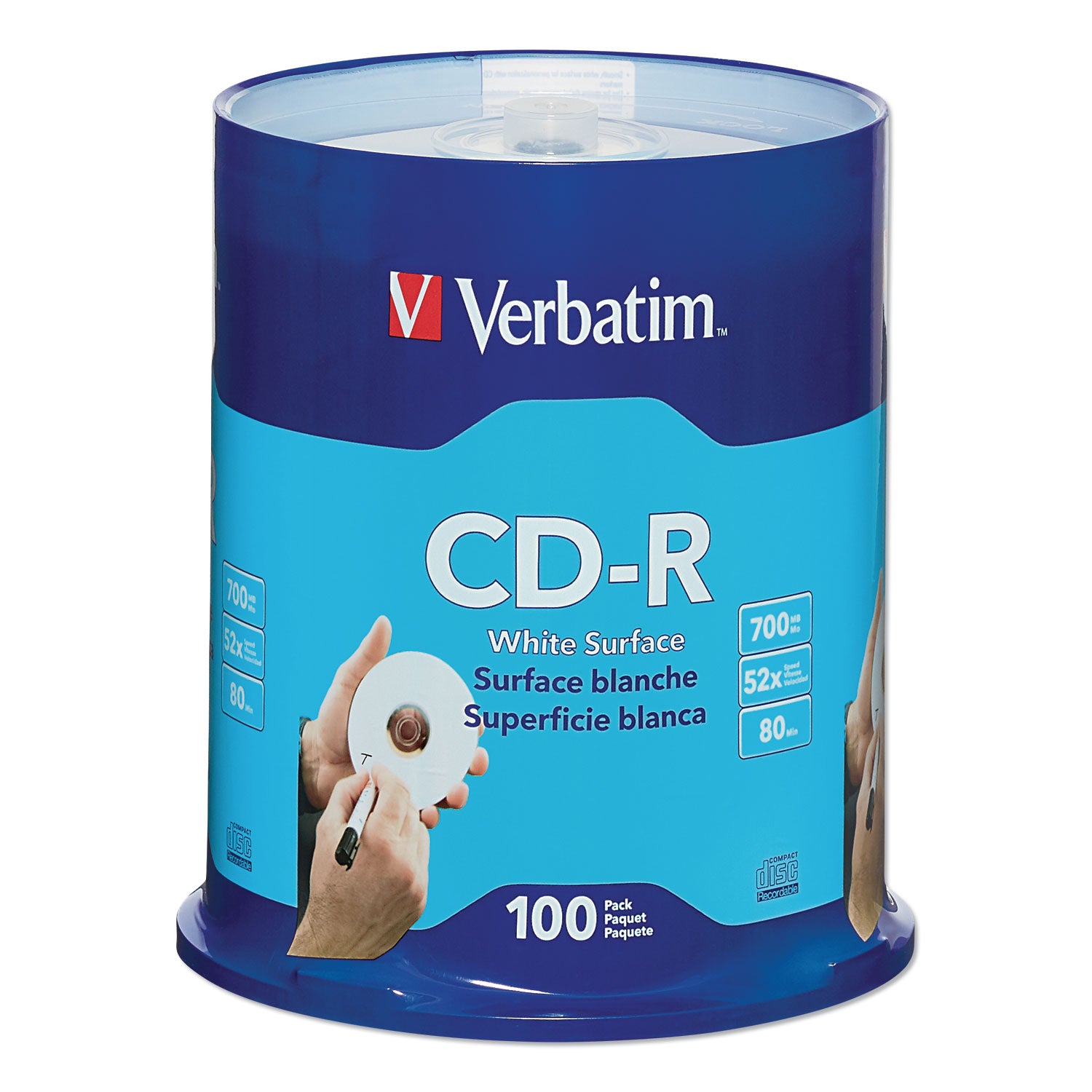CD-R Recordable Disc, 700 MB/80 min, 52x, Spindle, White, 100/Pack -