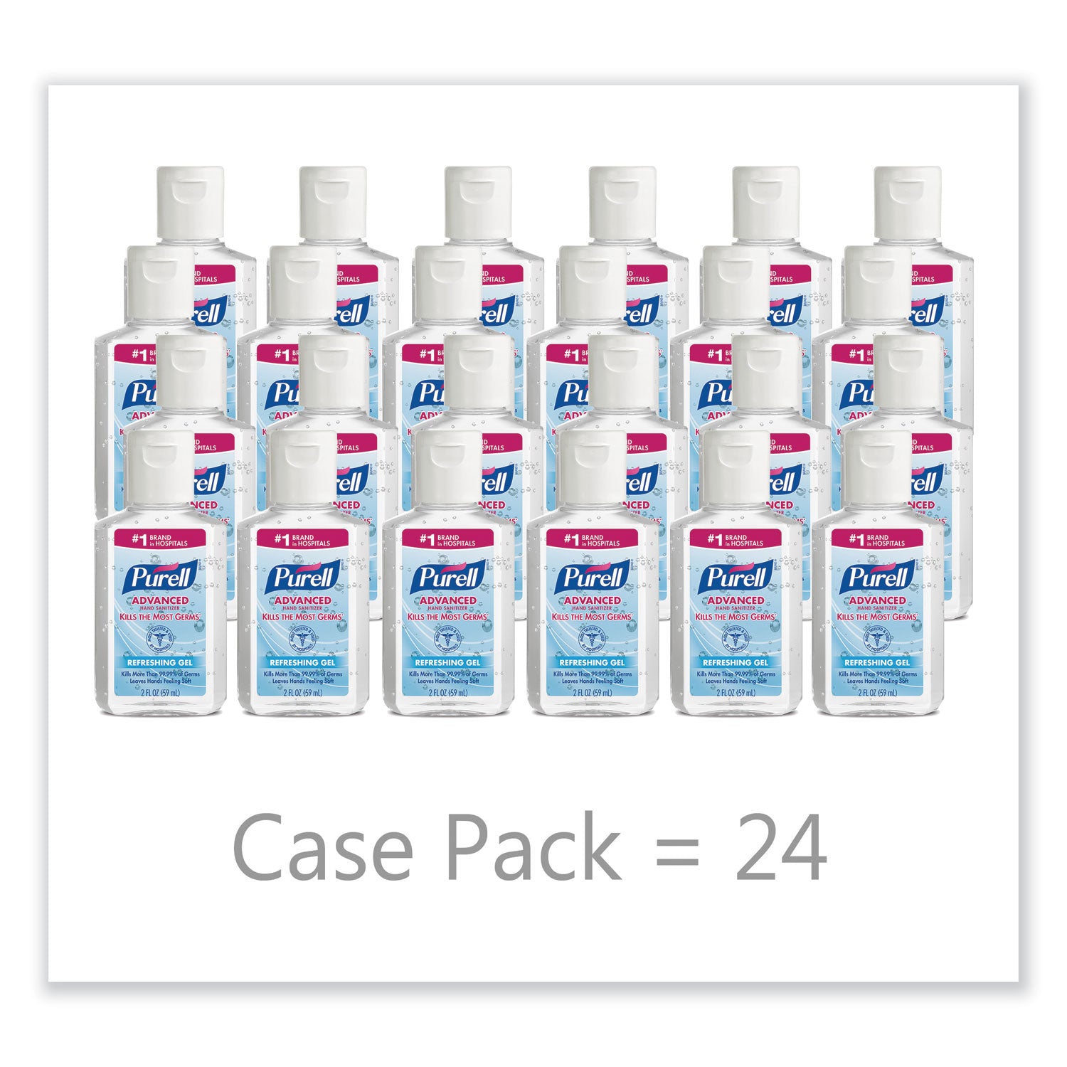Advanced Hand Sanitizer Refreshing Gel, 2 oz, Flip-Cap Bottle, Clean Scent, 24/Carton -