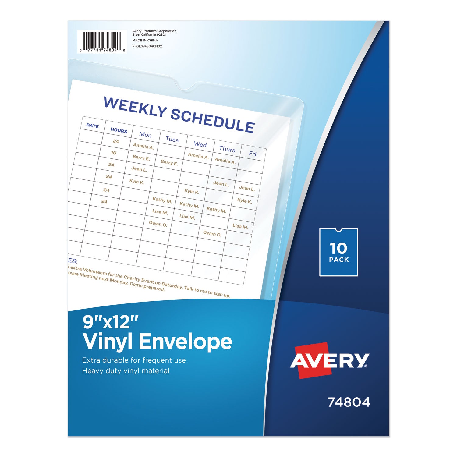 Top-Load Clear Vinyl Envelopes w/Thumb Notch, 9 x 12, Clear, 10/Pack -