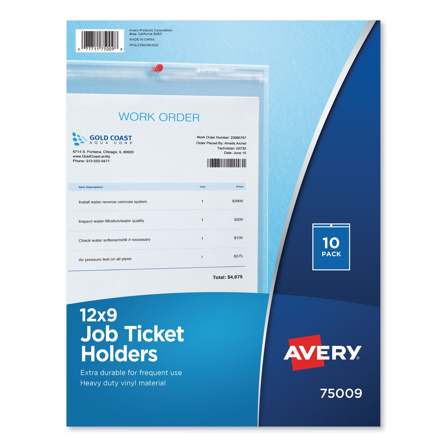 Job Ticket Holders, Heavy Gauge Vinyl, 9 x 12, Clear, 10/Pack -