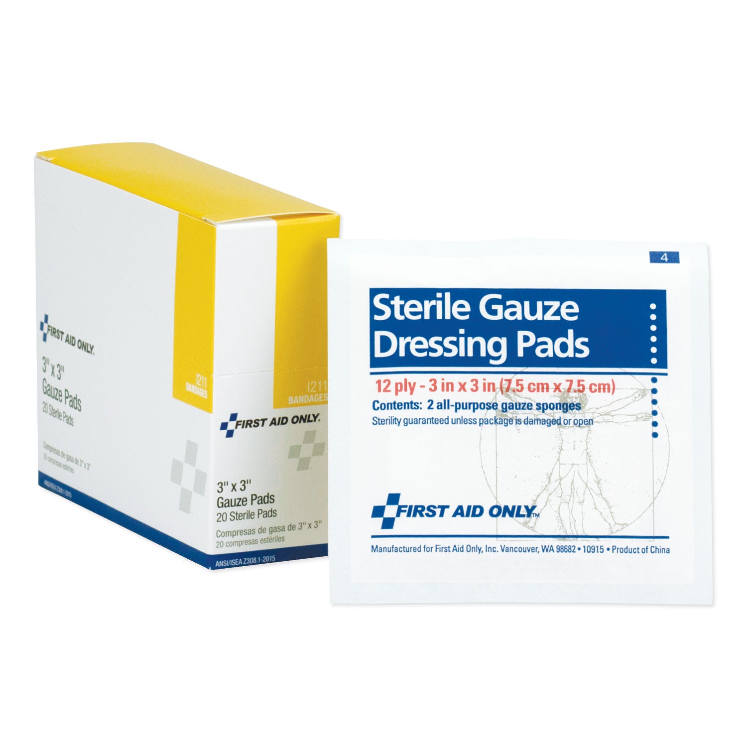 Gauze Dressing Pads, Sterile, 3 x 3, 10 Dual-Pads/Box -