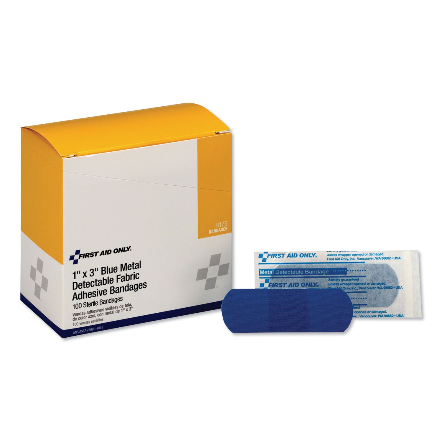adhesive-blue-metal-detectable-bandages-1-x-3-plastic-with-foil-100-box-12-boxes-carton_faoh175 - 1