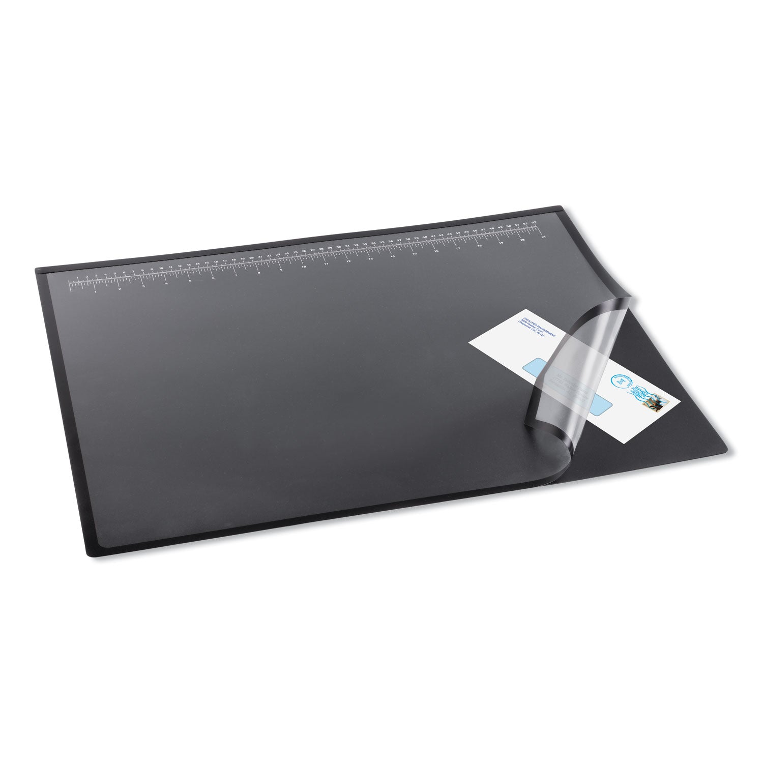 Desk Pad with Transparent Lift-Top Overlay and Antimicrobial Protection, 22" x 17", Black Pad, Transparent Frost Overlay -