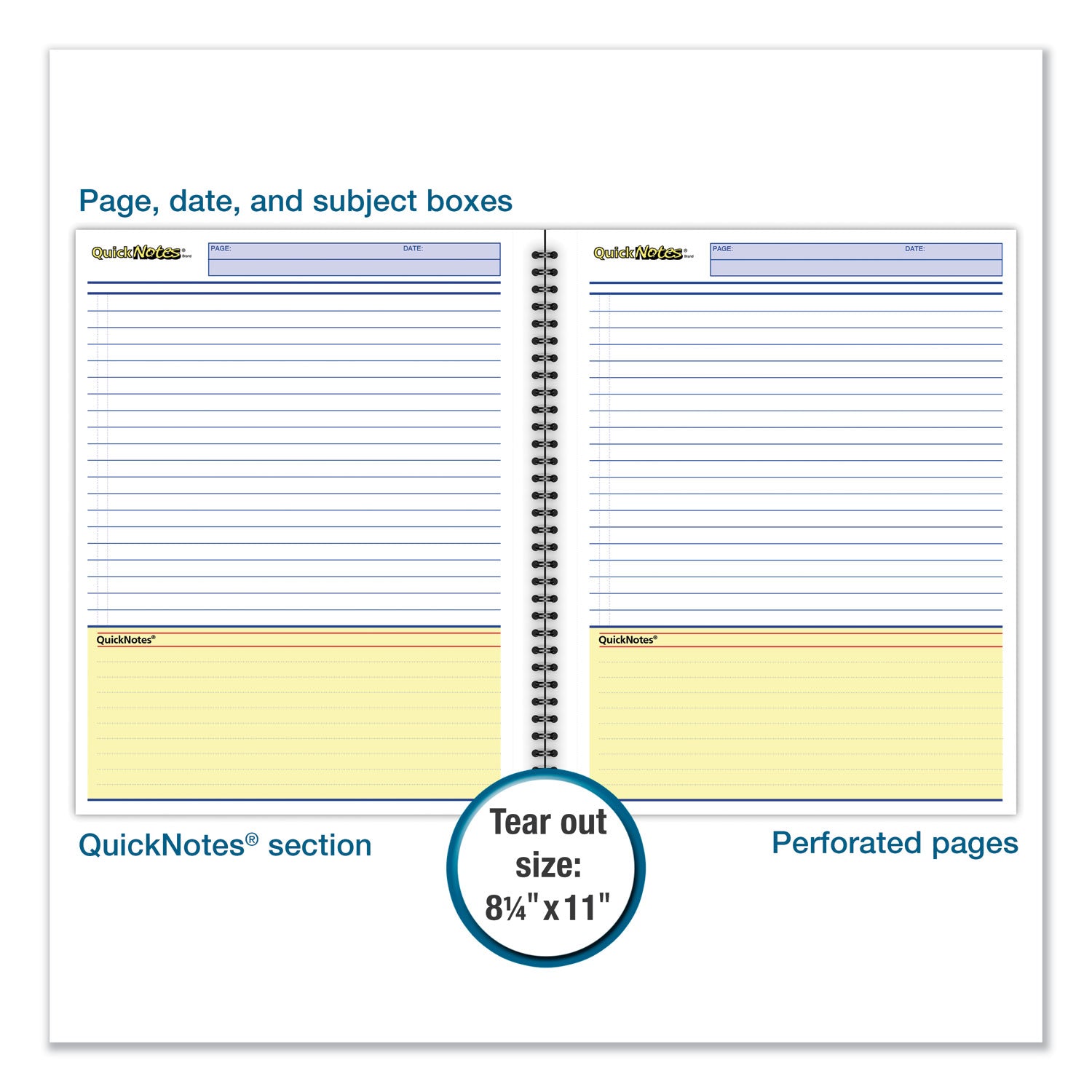 Wirebound Guided QuickNotes Notebook, 1-Subject, List-Management Format, Dark Gray Cover, (80) 11 x 8.5 Sheets -