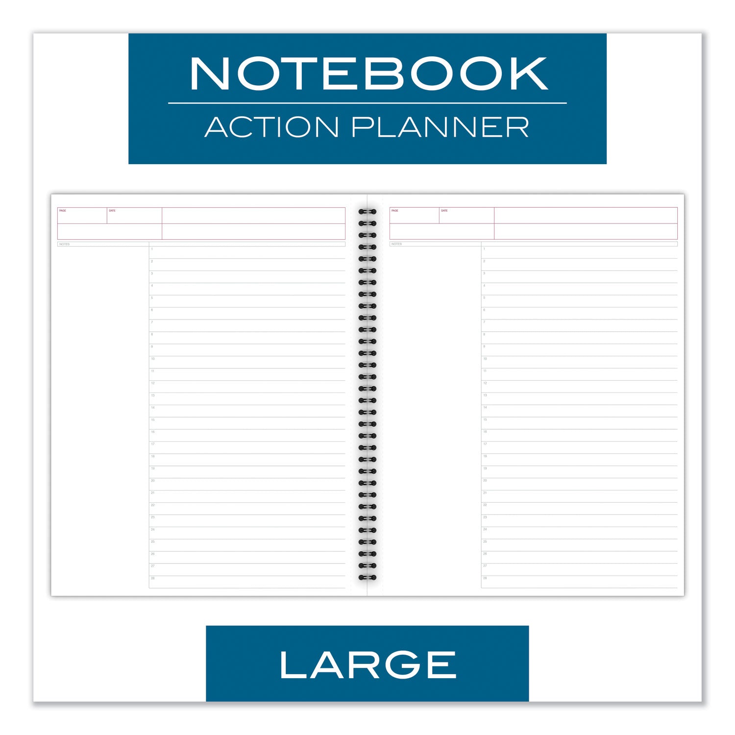Wirebound Guided Action Planner Notebook, 1-Subject, Project-Management Format, Dark Gray Cover, (80) 11 x 8.5 Sheets -