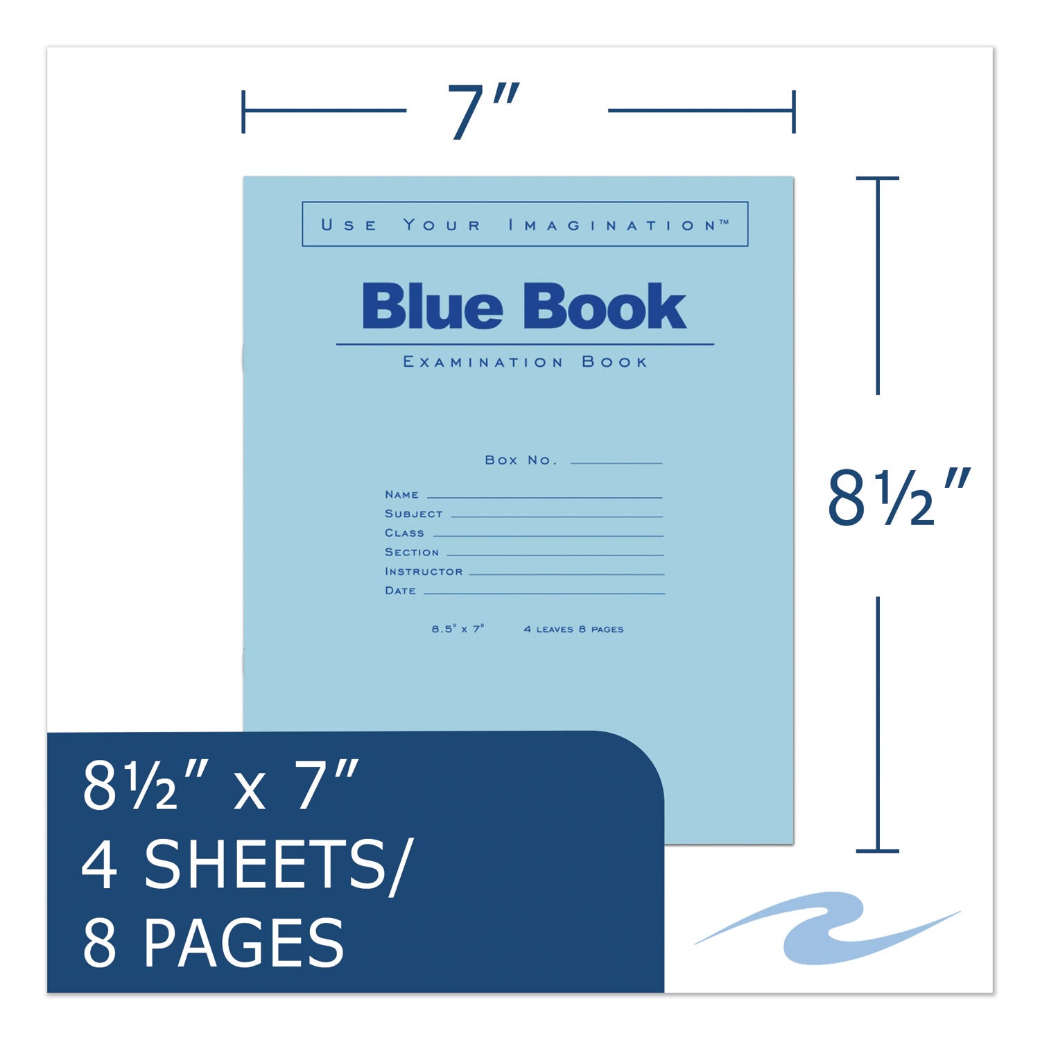 Examination Blue Book, Wide/Legal Rule, Blue Cover, (4) 8.5 x 7 Sheets -