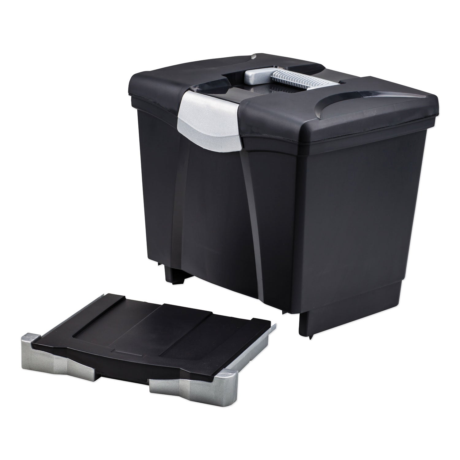Portable File Box with Drawer, Letter Files, 14" x 11.25" x 14.5", Black -