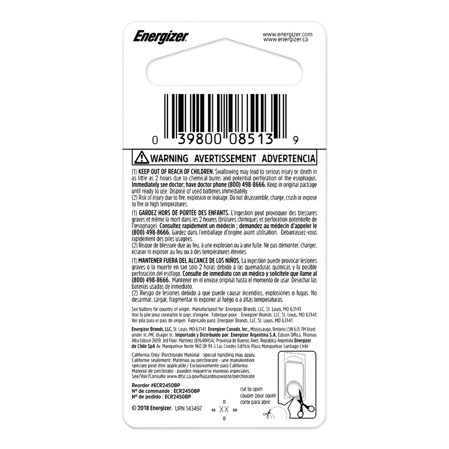 2450 Lithium Coin Battery, 3 V -