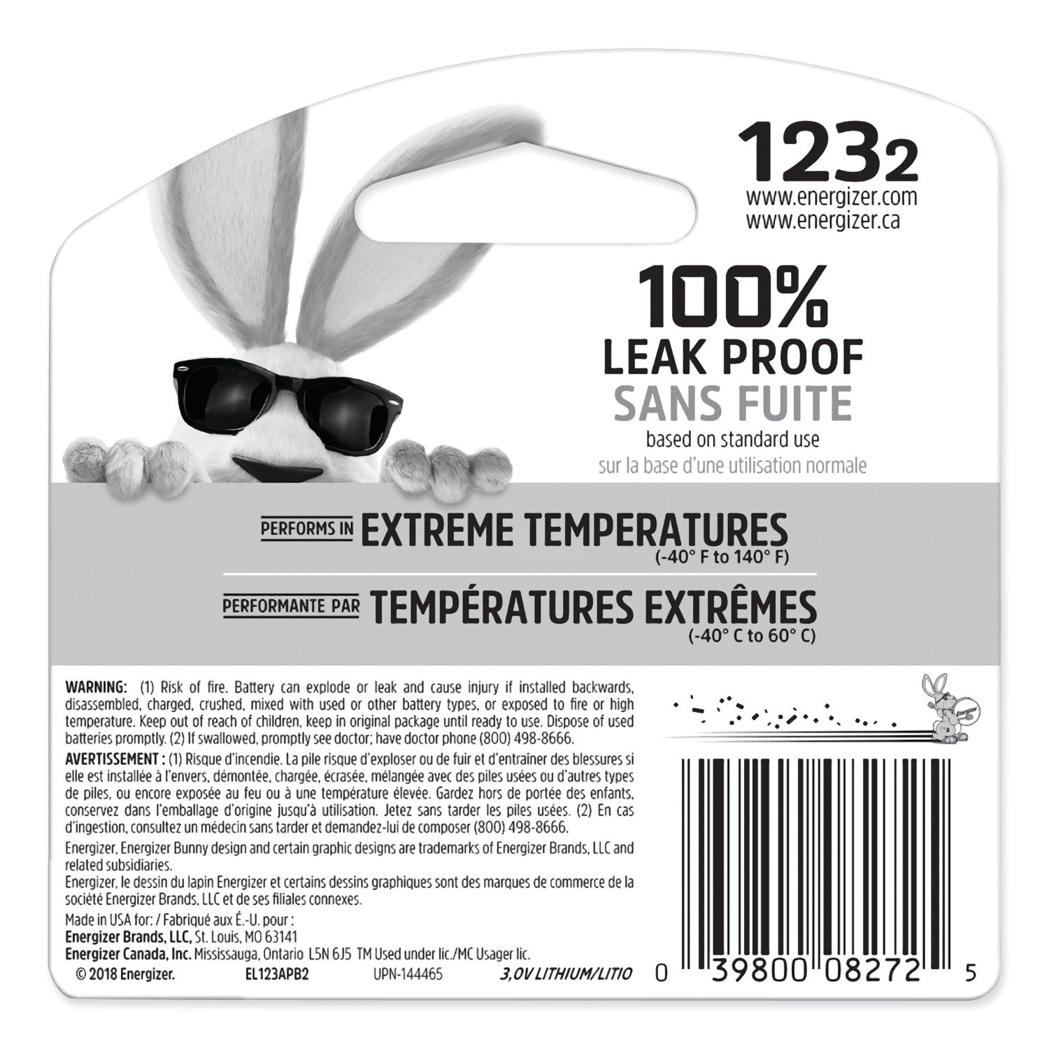 123 Lithium Photo Battery, 3 V, 2/Pack -