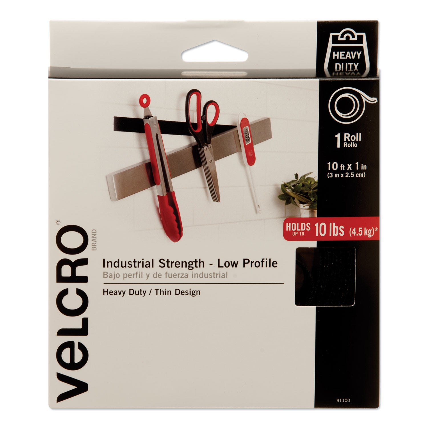 Low-Profile Industrial-Strength Heavy-Duty Fasteners, 1" x 10 ft, Black -