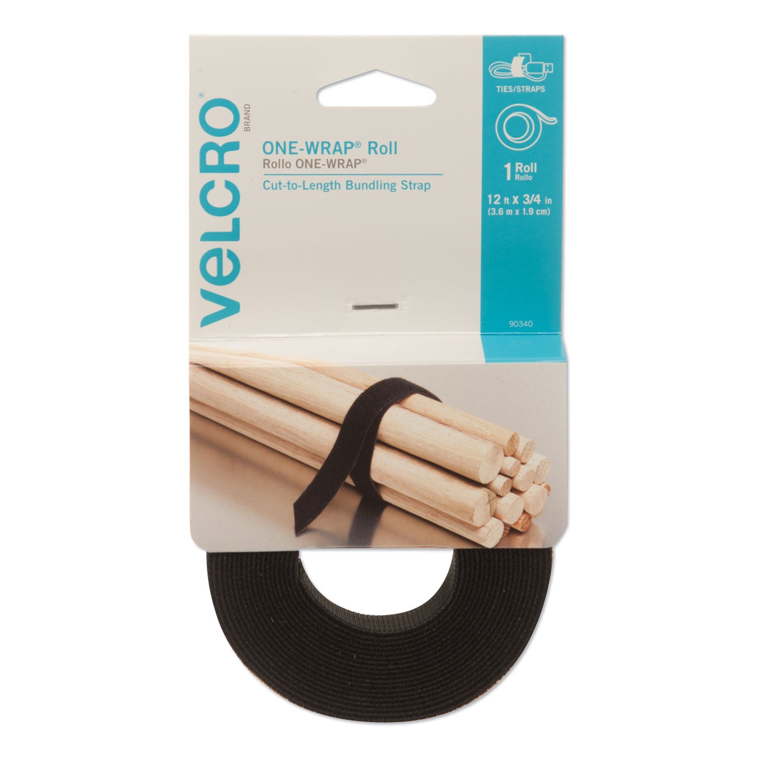 ONE-WRAP Pre-Cut Standard Ties, 0.75" x 12", Black -