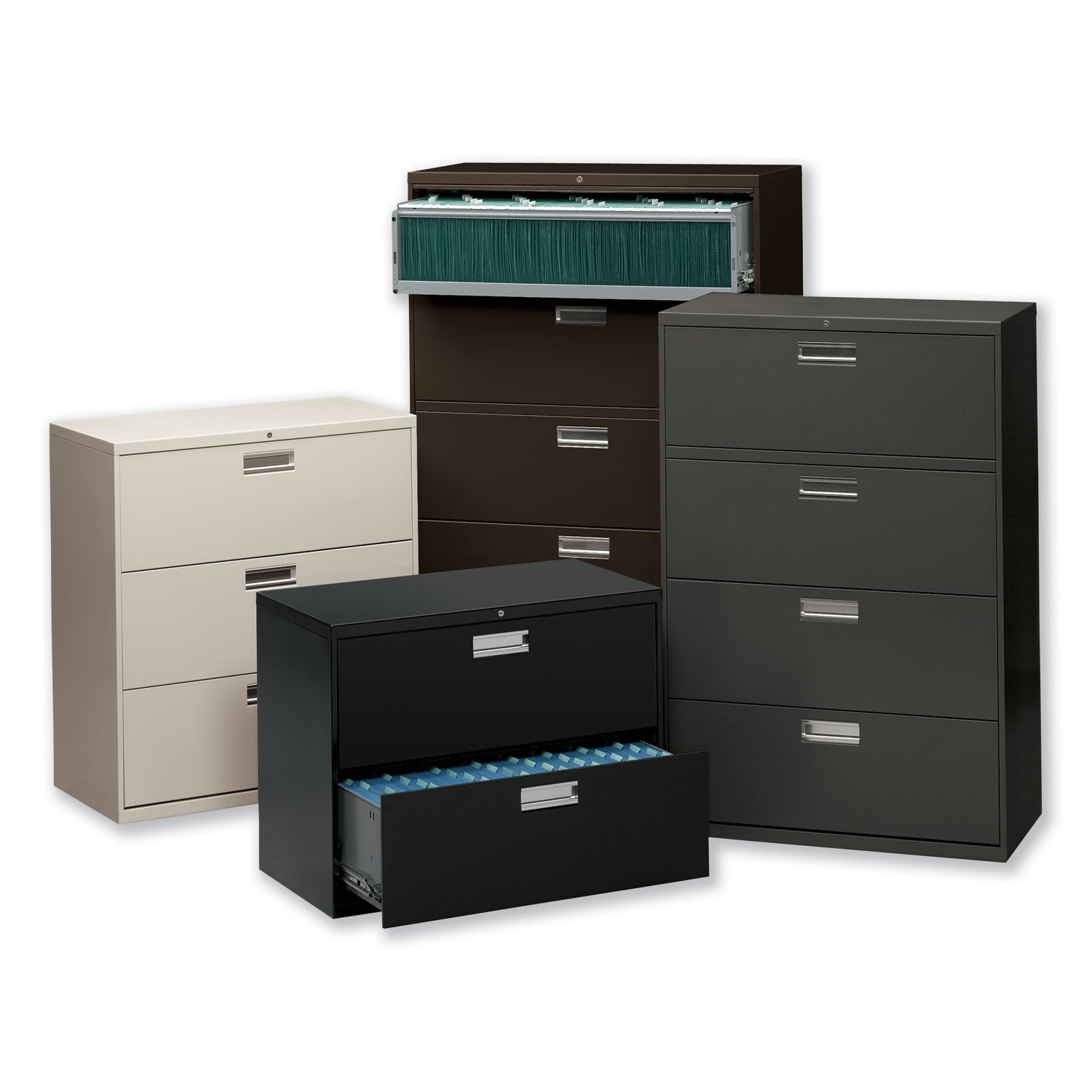 Brigade 600 Series Lateral File, 4 Legal/Letter-Size File Drawers, 1 Roll-Out File Shelf, Putty, 36" x 18" x 64.25 -