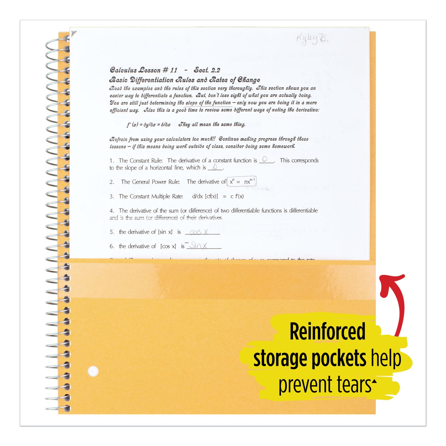 Wirebound Notebook with Eight Pockets, 5-Subject, Medium/College Rule, Randomly Assorted Cover Color, (200) 11 x 8.5 Sheets -