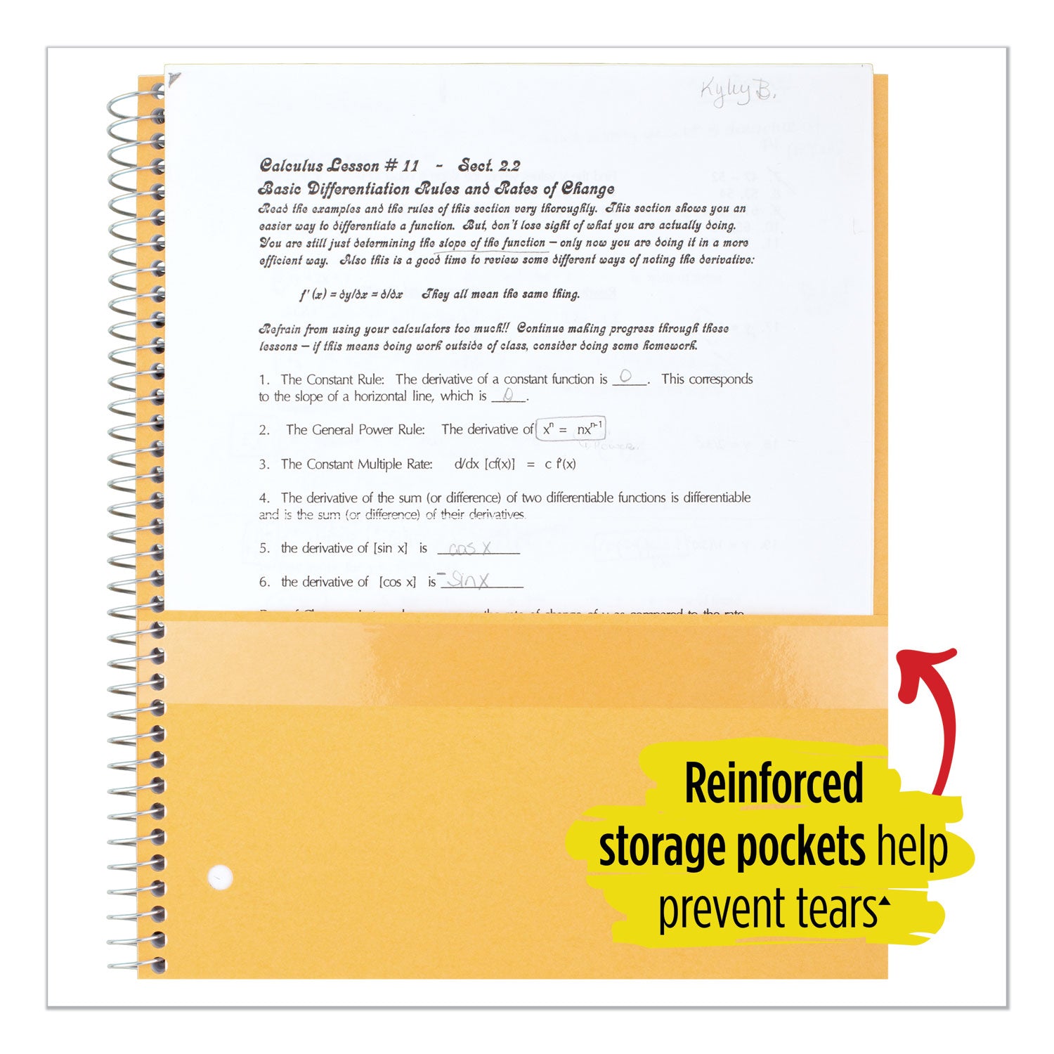 Wirebound Notebook with Two Pockets, 1-Subject, Medium/College Rule, Randomly Assorted Cover Color, (100) 11 x 8.5 Sheets -