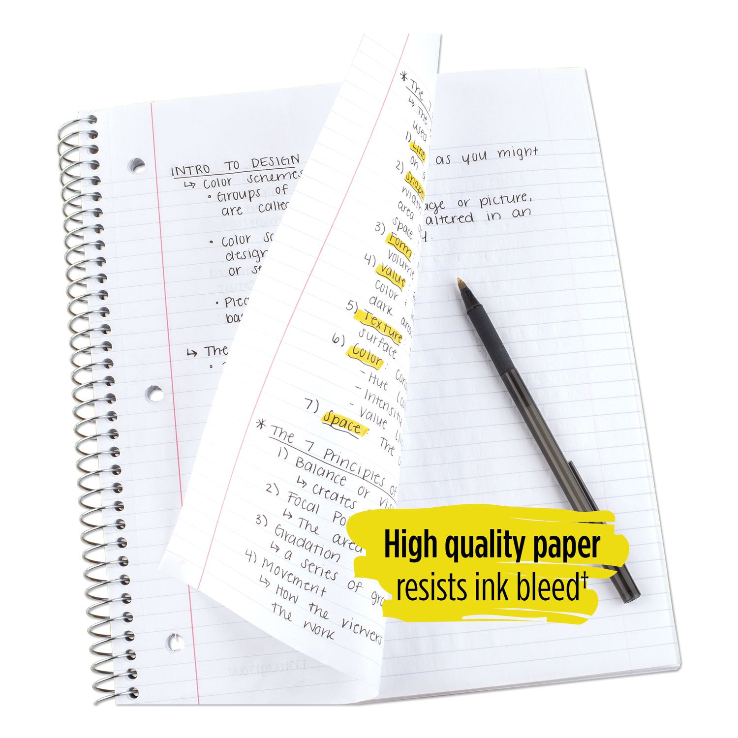 Wirebound Notebook with Eight Pockets, 5-Subject, Medium/College Rule, Randomly Assorted Cover Color, (200) 11 x 8.5 Sheets -