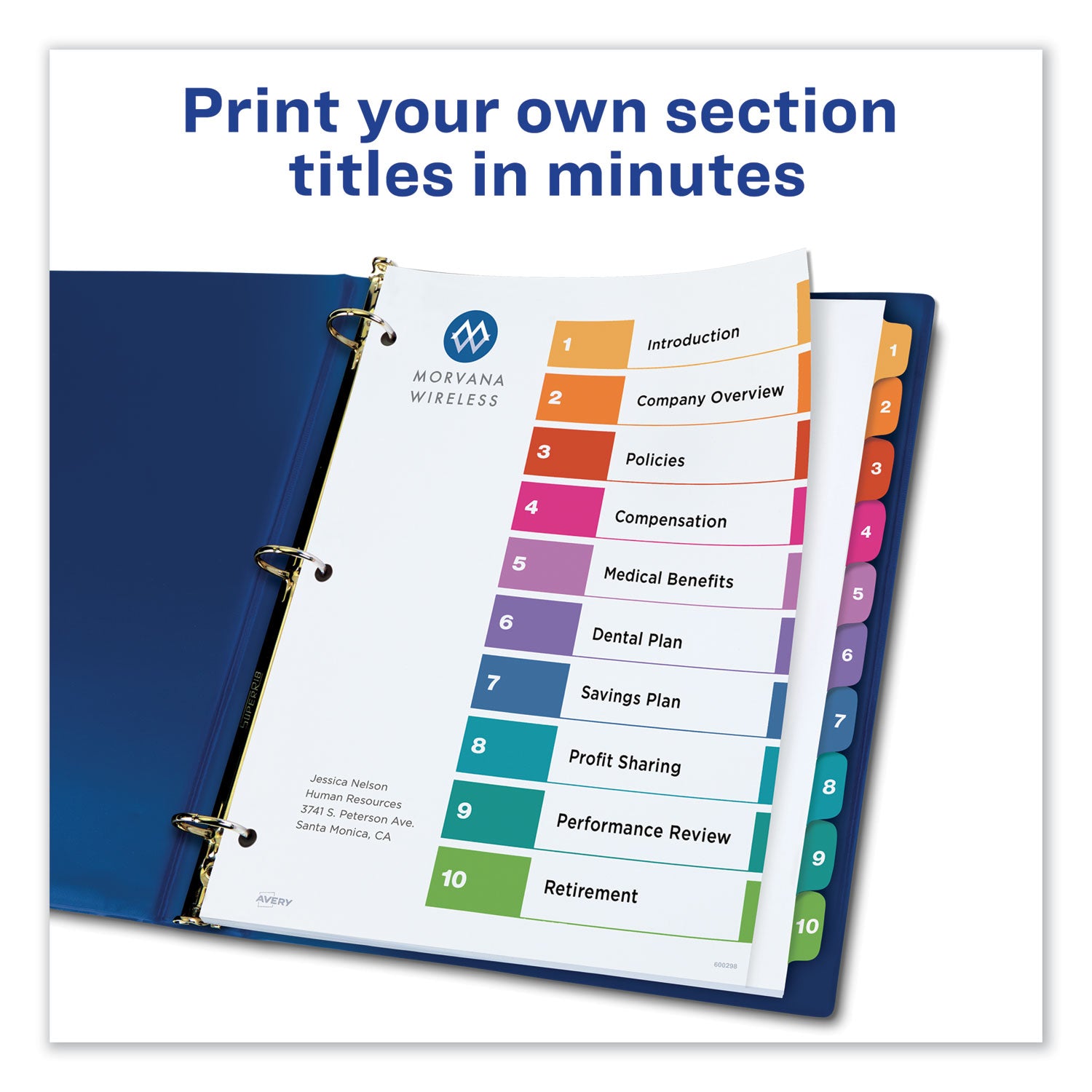 Customizable TOC Ready Index Multicolor Tab Dividers, 10-Tab, 1 to 10, 11 x 8.5, White, Traditional Color Tabs, 6 Sets -