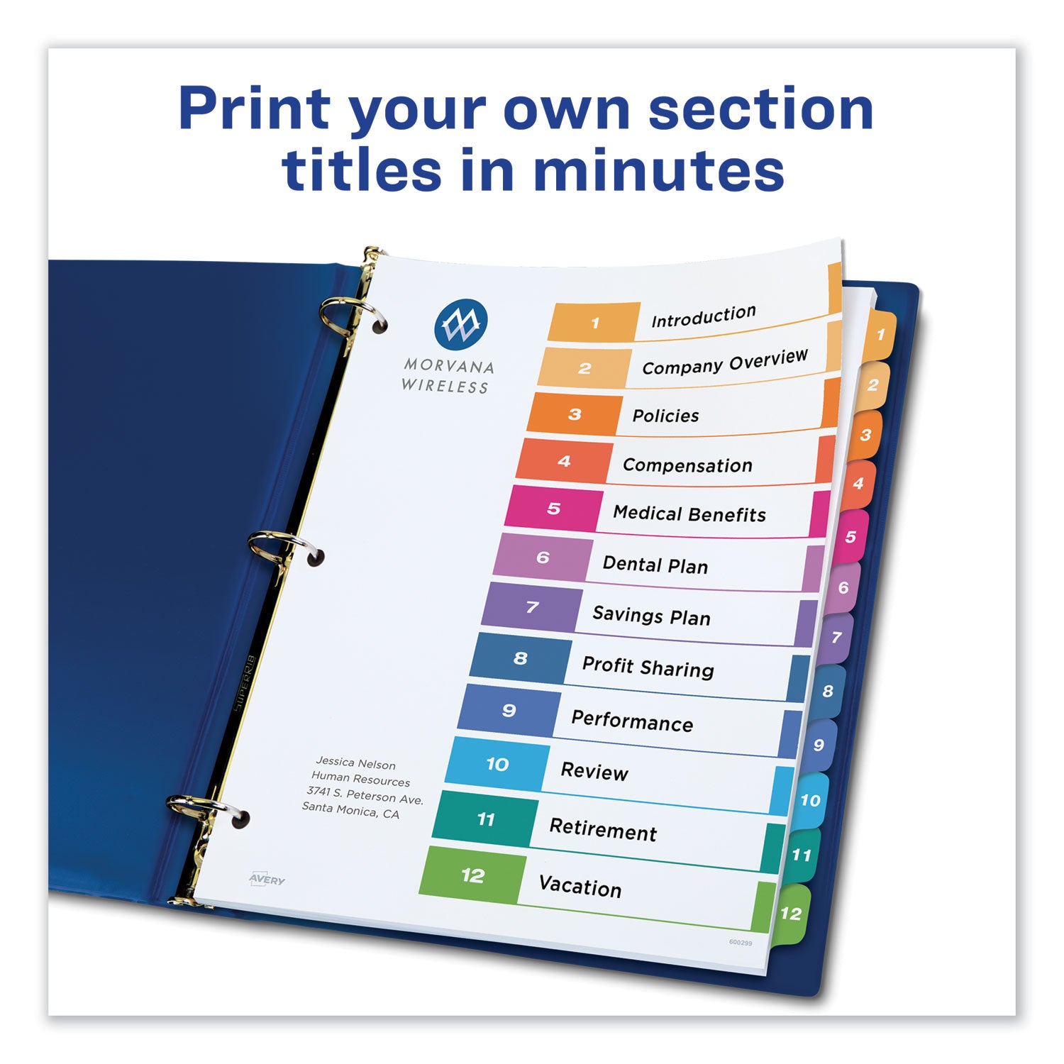 Customizable TOC Ready Index Multicolor Tab Dividers, 12-Tab, 1 to 12, 11 x 8.5, White, Traditional Color Tabs, 6 Sets -