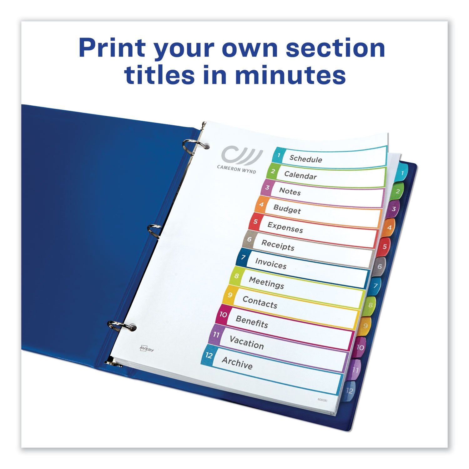 Customizable TOC Ready Index Multicolor Tab Dividers, 12-Tab, 1 to 12, 11 x 8.5, White, Contemporary Color Tabs, 1 Set -