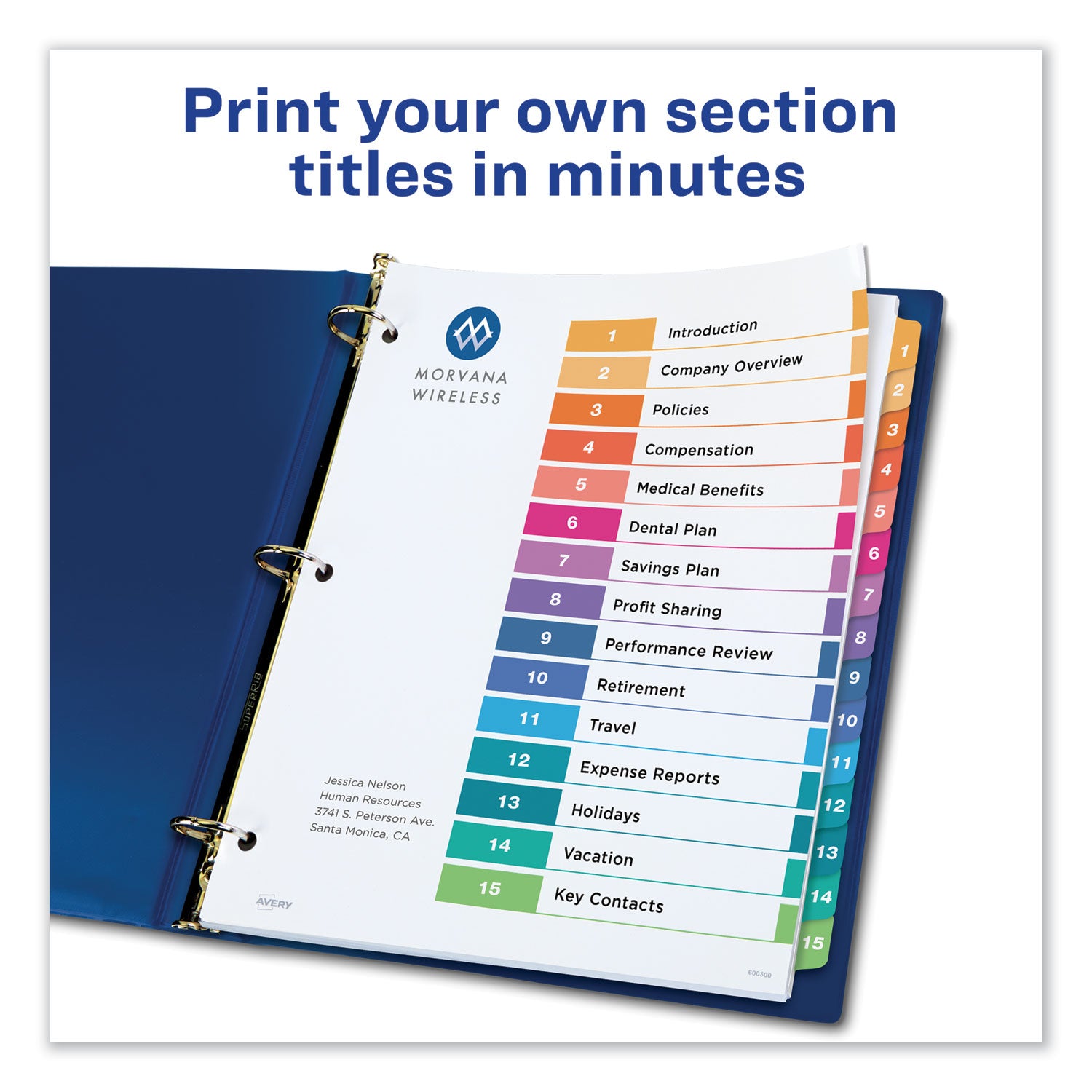 Customizable TOC Ready Index Multicolor Tab Dividers, 15-Tab, 1 to 15, 11 x 8.5, White, Traditional Color Tabs, 1 Set -