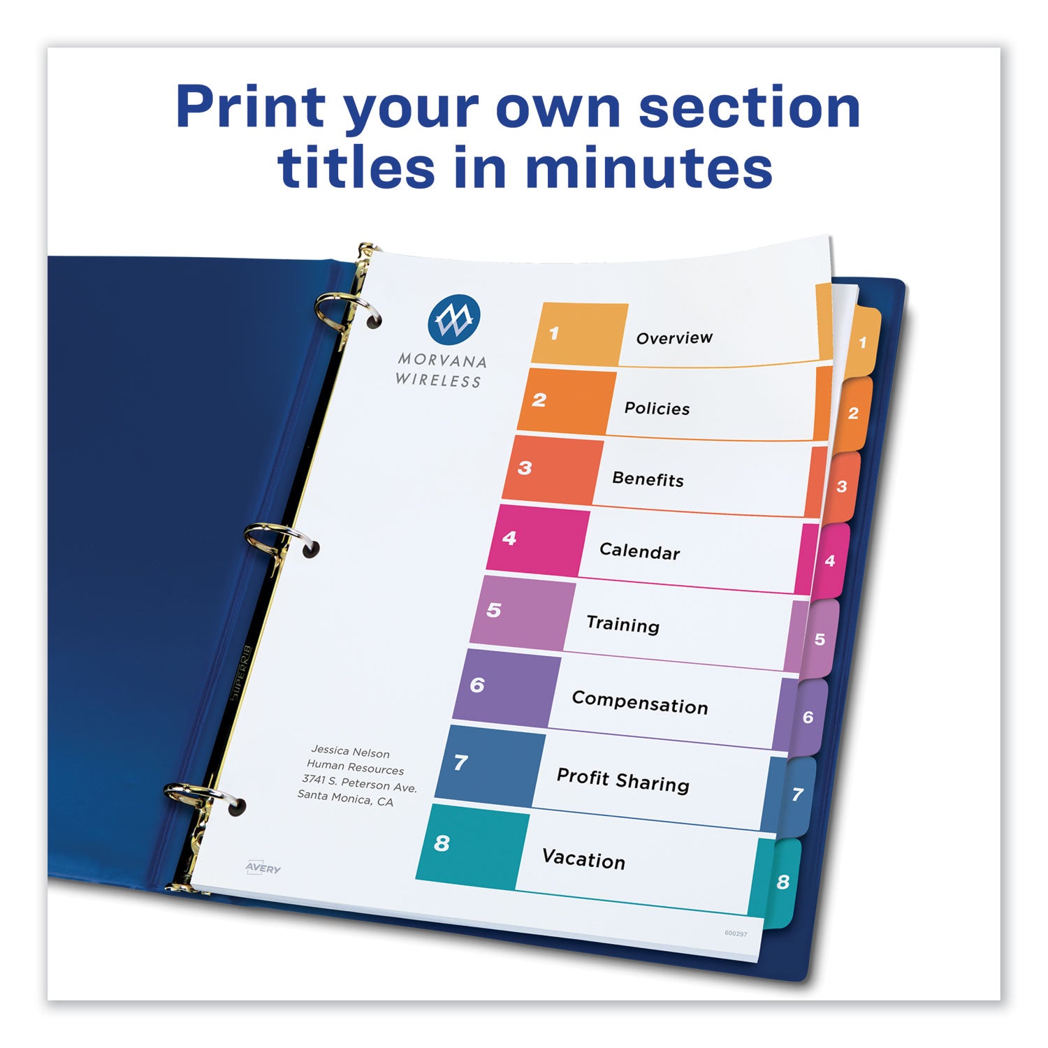 Customizable TOC Ready Index Multicolor Tab Dividers, Uncollated, 8-Tab, 1 to 8, 11 x 8.5, White, 24 Sets -