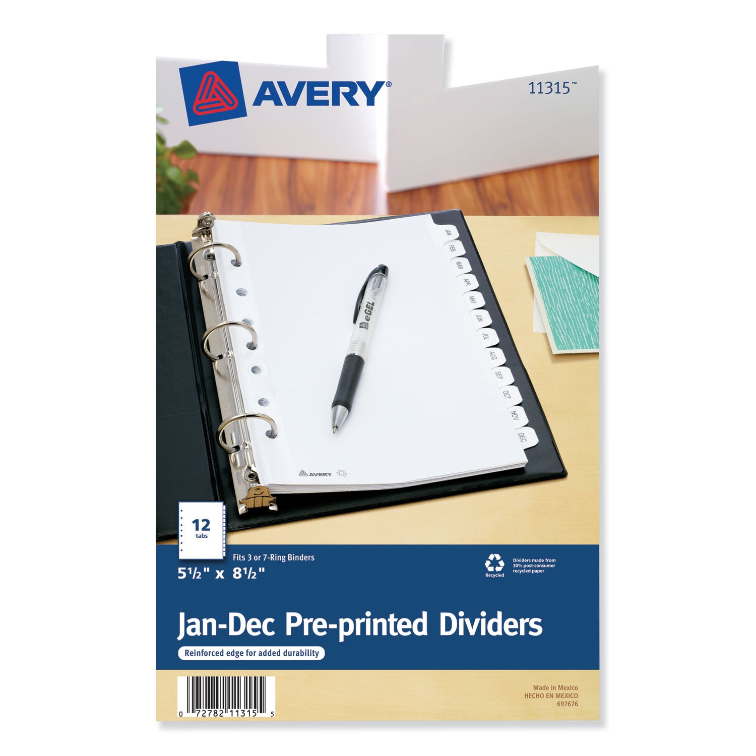 Preprinted Tab Dividers, 12-Tab, Jan. to Dec., 8.5 x 5.5, White, 1 Set -