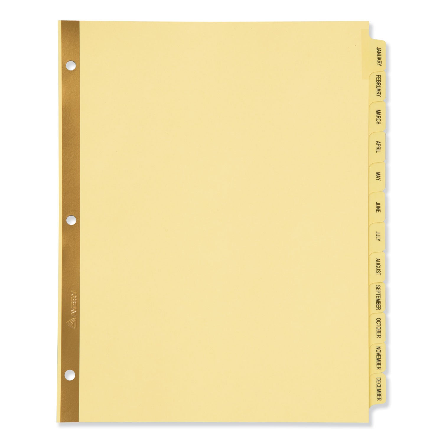 Preprinted Laminated Tab Dividers with Gold Reinforced Binding Edge, 12-Tab, Jan. to Dec., 11 x 8.5, Buff, 1 Set -