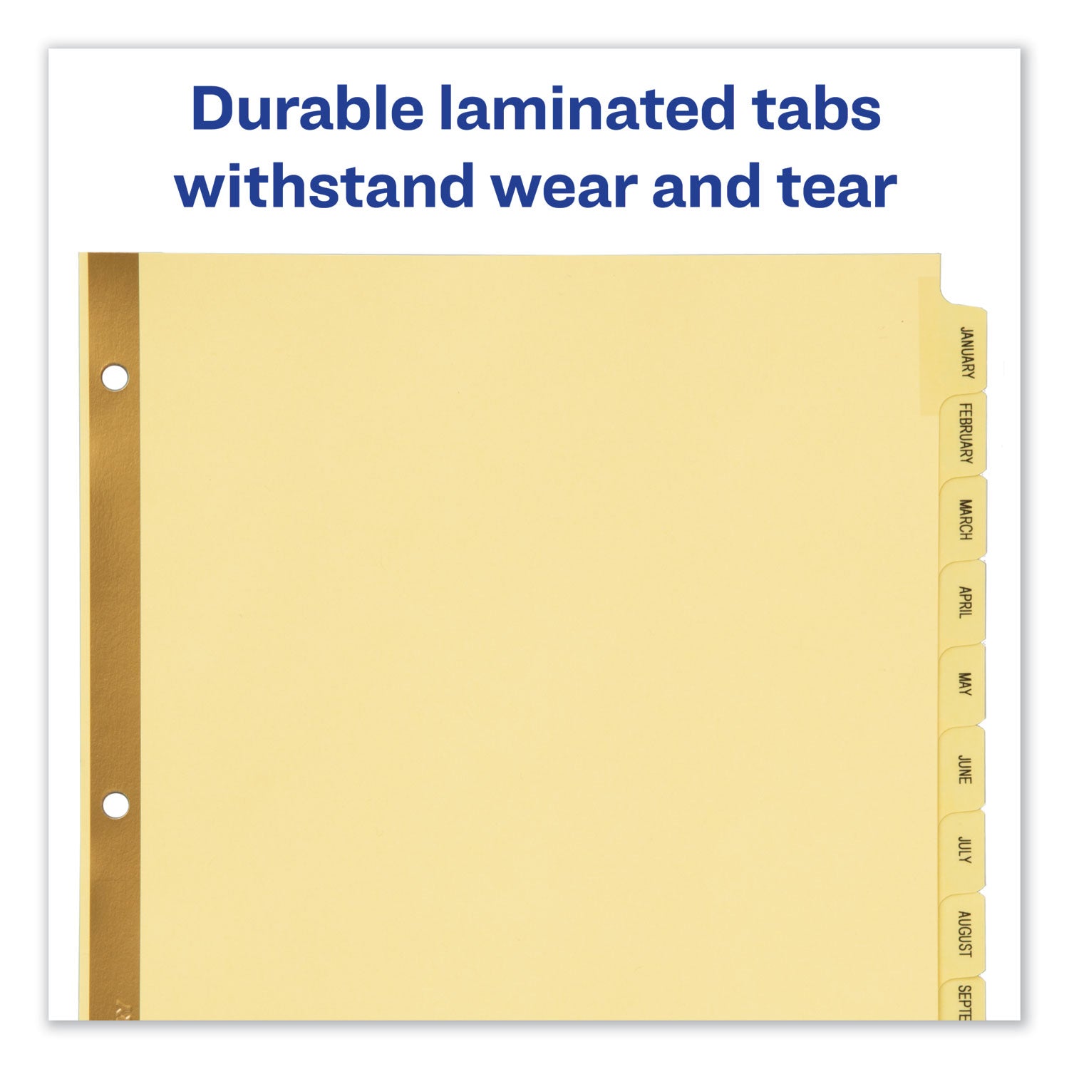 Preprinted Laminated Tab Dividers with Gold Reinforced Binding Edge, 12-Tab, Jan. to Dec., 11 x 8.5, Buff, 1 Set -
