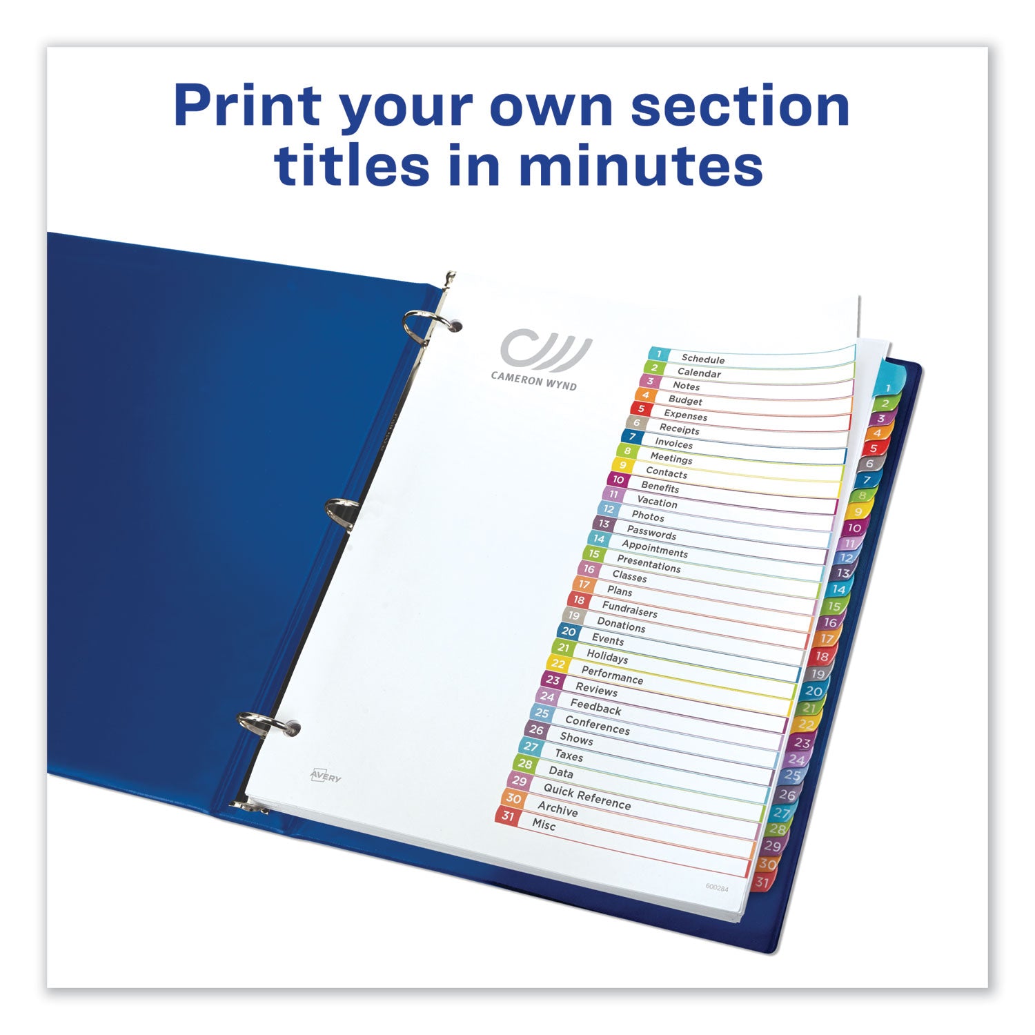 Customizable TOC Ready Index Multicolor Tab Dividers, 31-Tab, 1 to 31, 11 x 8.5, White, Contemporary Color Tabs, 1 Set -