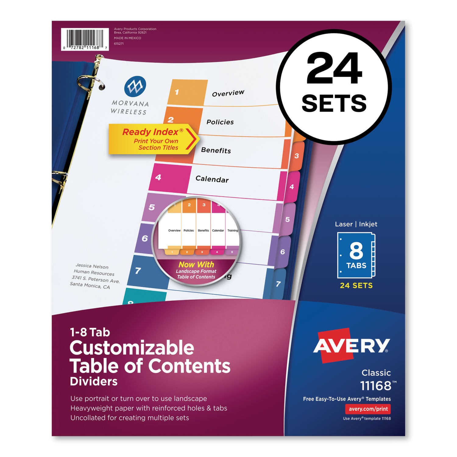 Customizable TOC Ready Index Multicolor Tab Dividers, Uncollated, 8-Tab, 1 to 8, 11 x 8.5, White, 24 Sets -