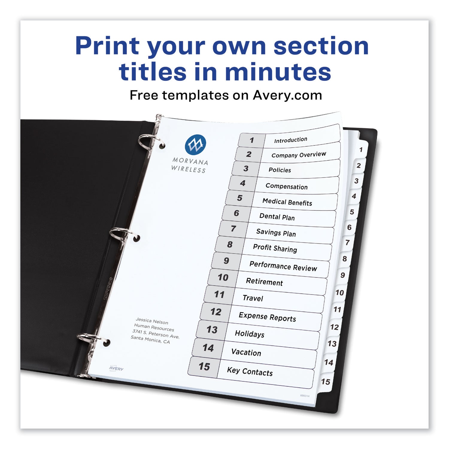 Customizable TOC Ready Index Black and White Dividers, 15-Tab, 1 to 15, 11 x 8.5, 1 Set -