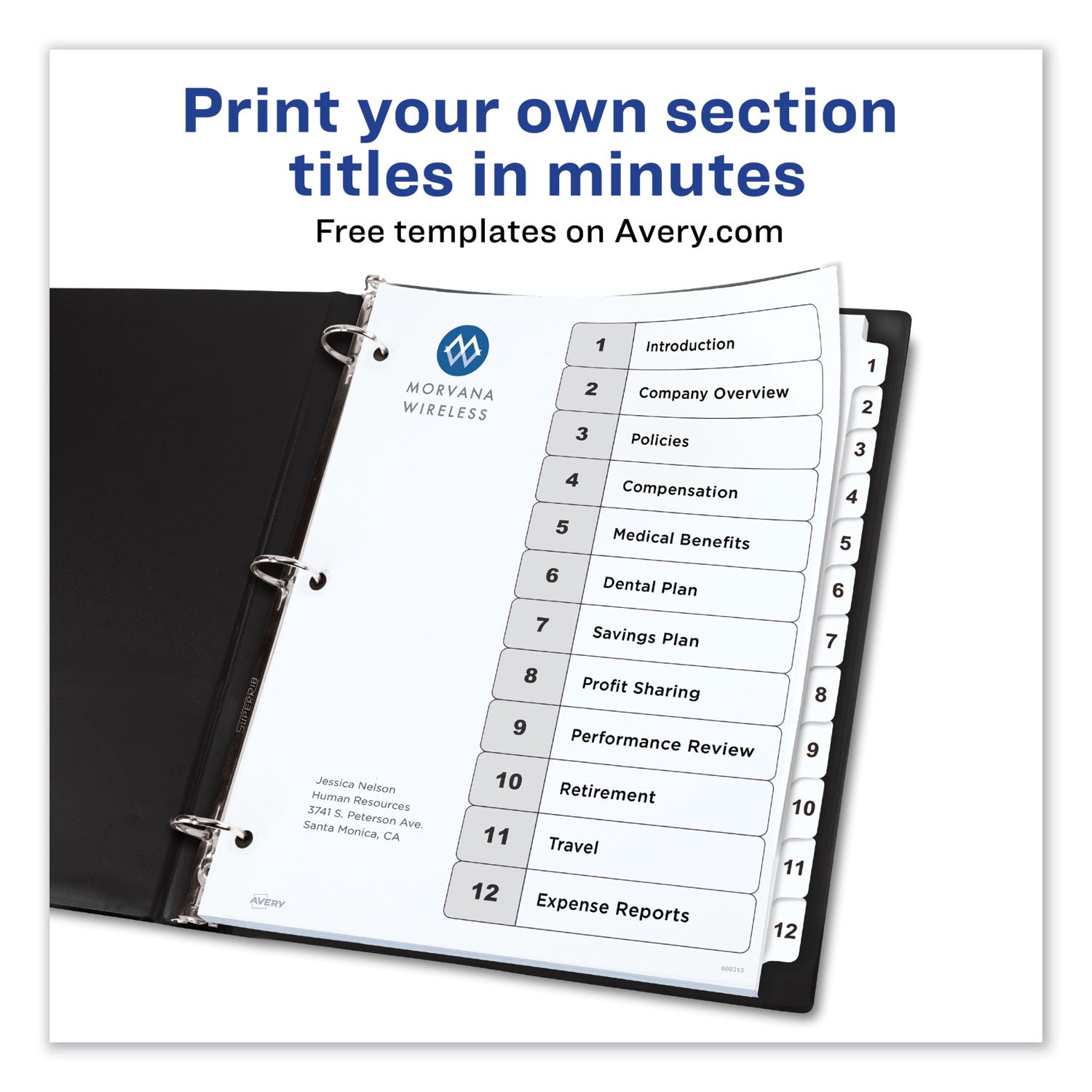 Customizable TOC Ready Index Black and White Dividers, 12-Tab, 1 to 12, 11 x 8.5, 1 Set -