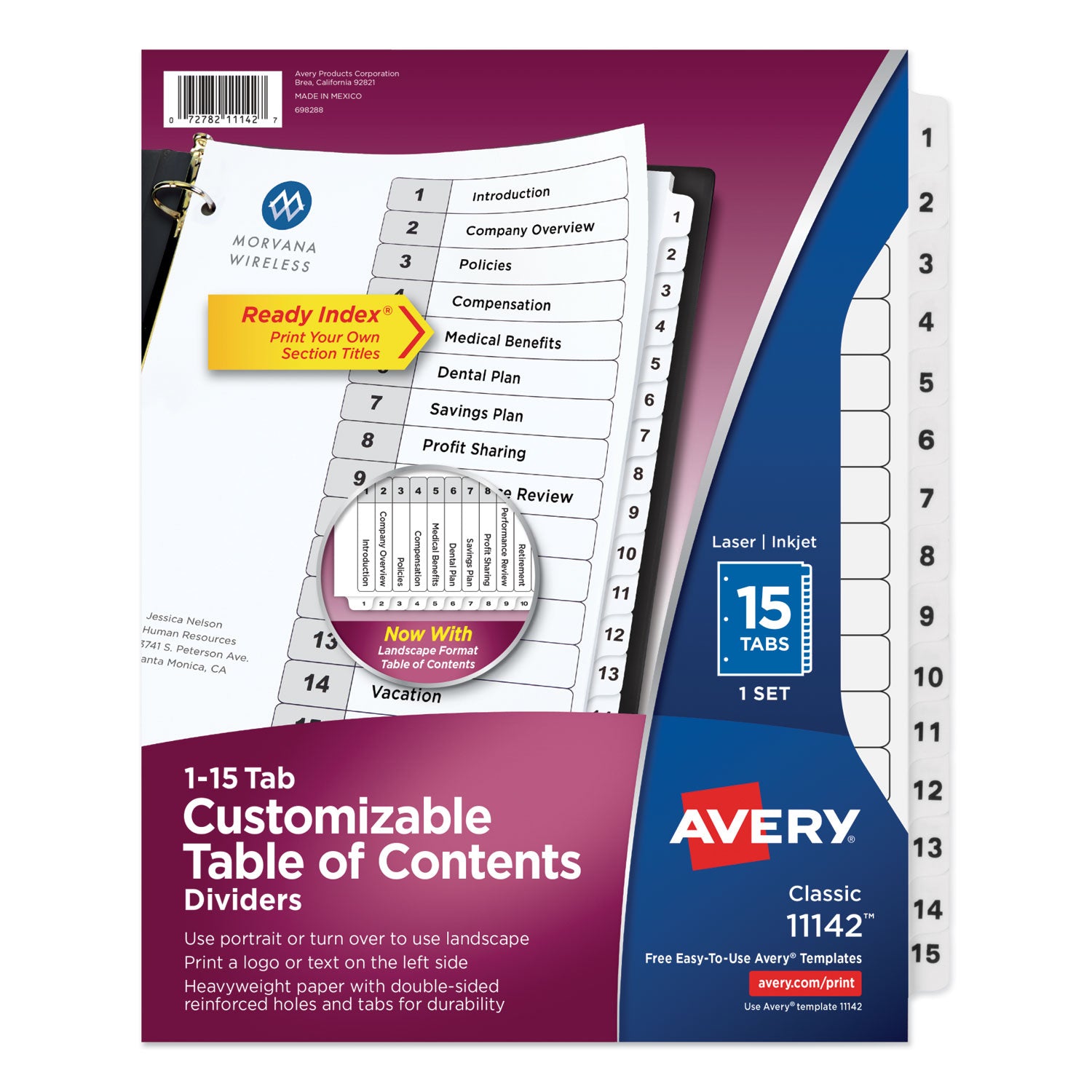 Customizable TOC Ready Index Black and White Dividers, 15-Tab, 1 to 15, 11 x 8.5, 1 Set -