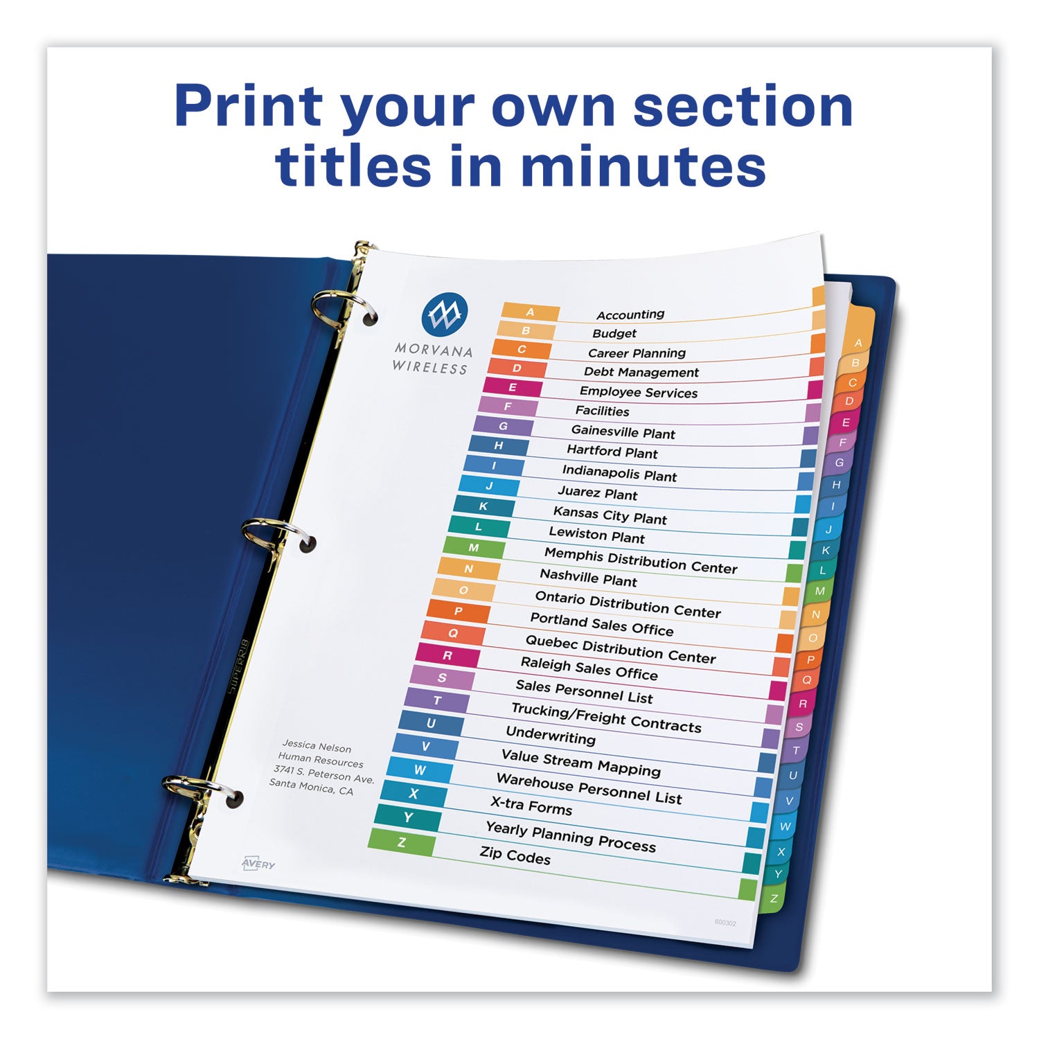 Customizable TOC Ready Index Multicolor Tab Dividers, 26-Tab, A to Z, 11 x 8.5, White, Traditional Color Tabs, 1 Set -