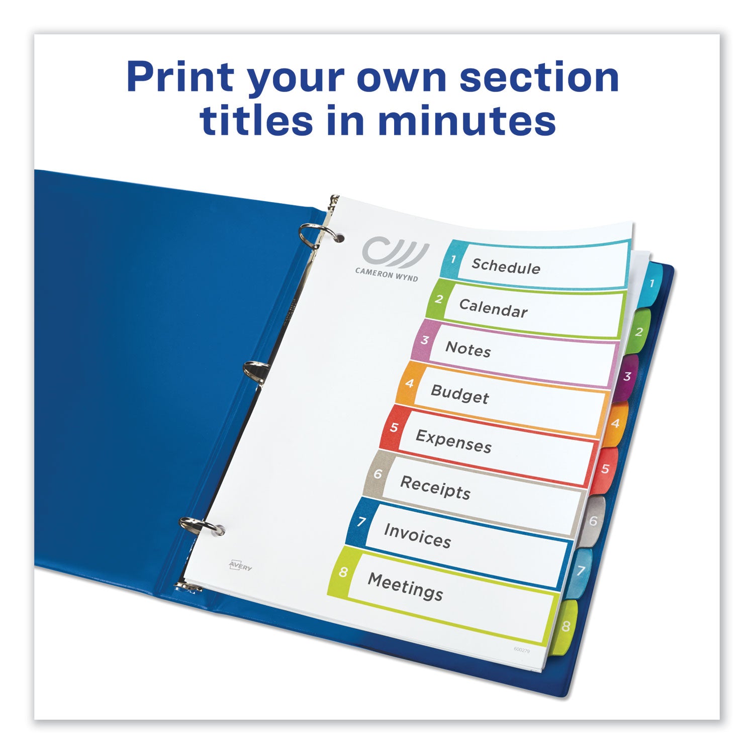 Customizable TOC Ready Index Multicolor Tab Dividers, 8-Tab, 1 to 8, 11 x 8.5, White, Contemporary Color Tabs, 1 Set -