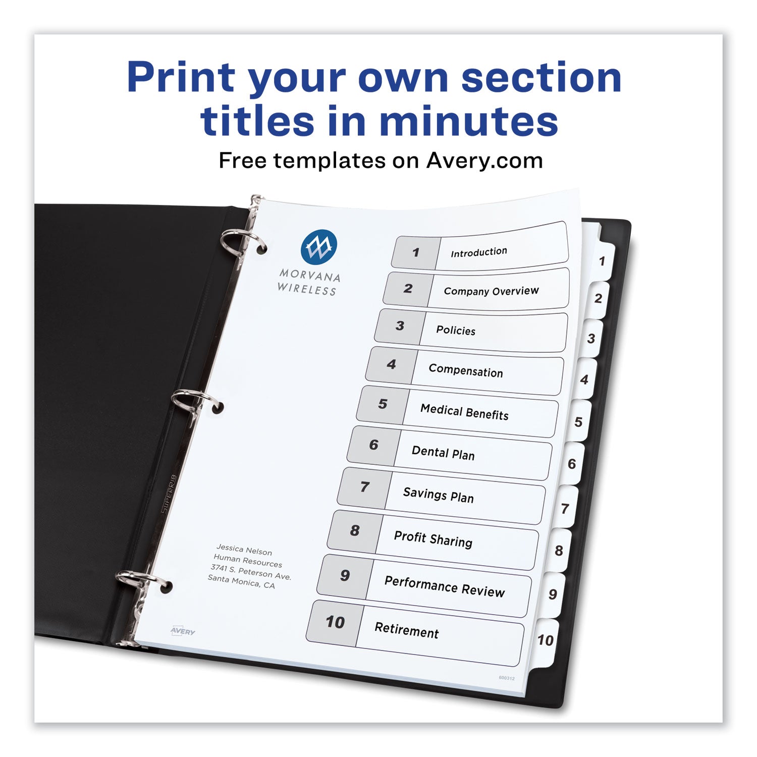 Customizable TOC Ready Index Black and White Dividers, 10-Tab, 1 to 10, 11 x 8.5, 1 Set -