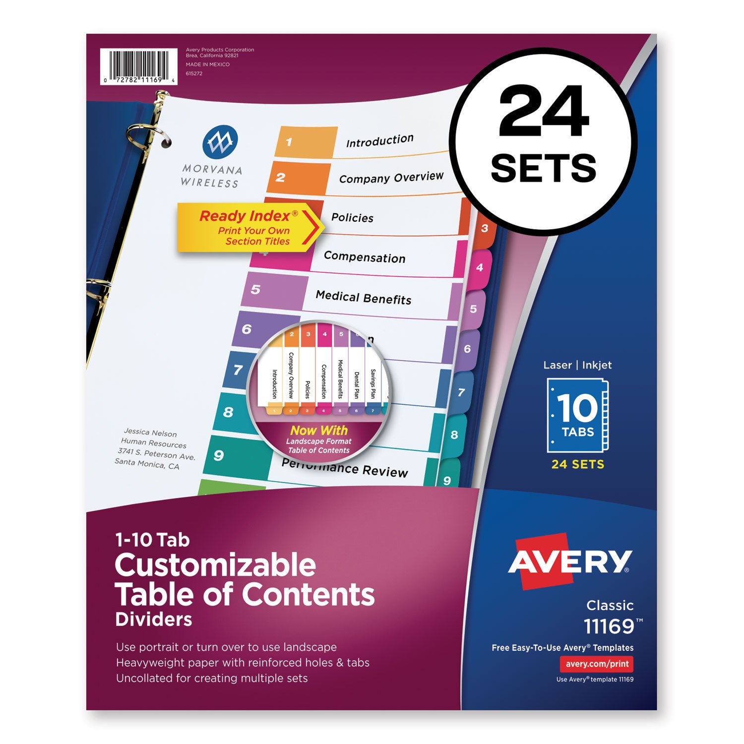 Customizable TOC Ready Index Multicolor Tab Dividers, Uncollated, 10-Tab, 1 to 10, 11 x 8.5, White, 24 Sets -